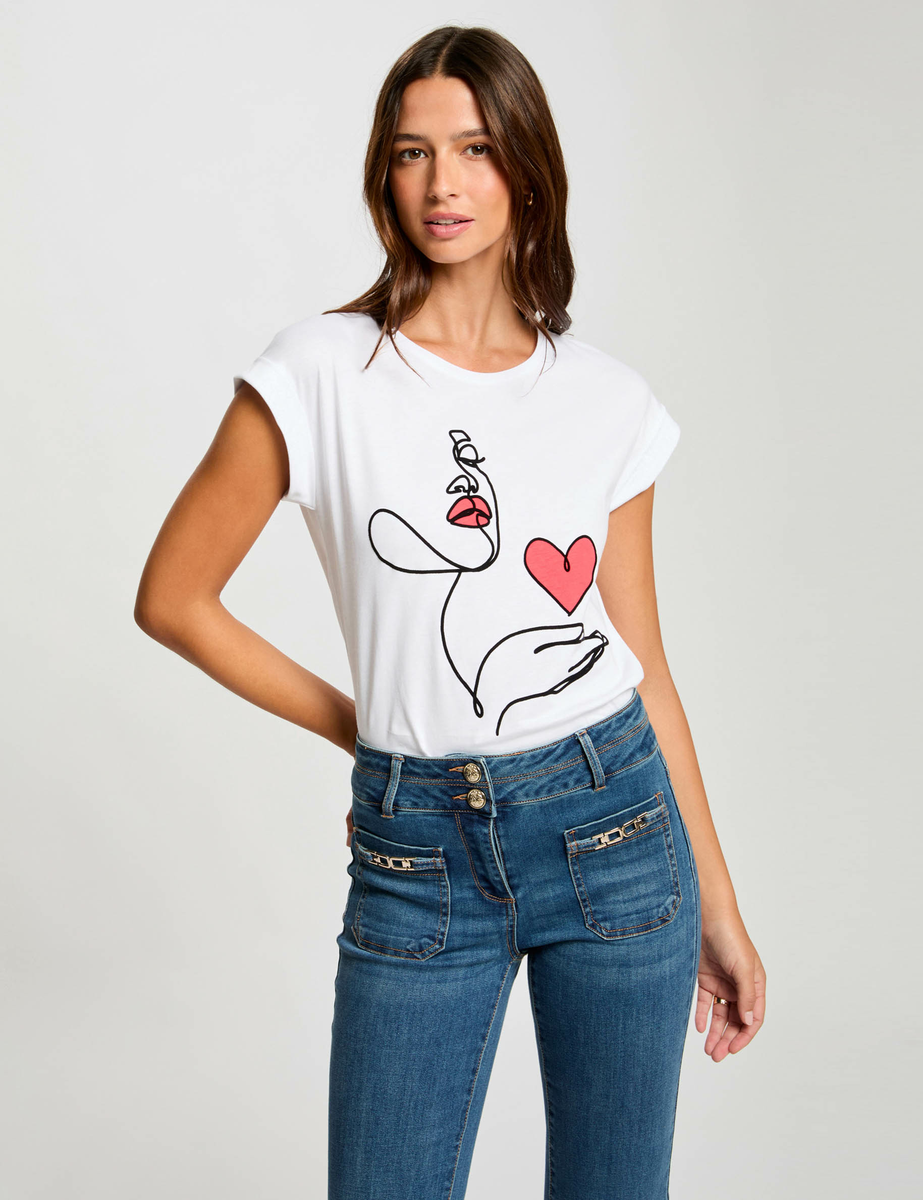 T-shirt met opdruk ivoor vrouw