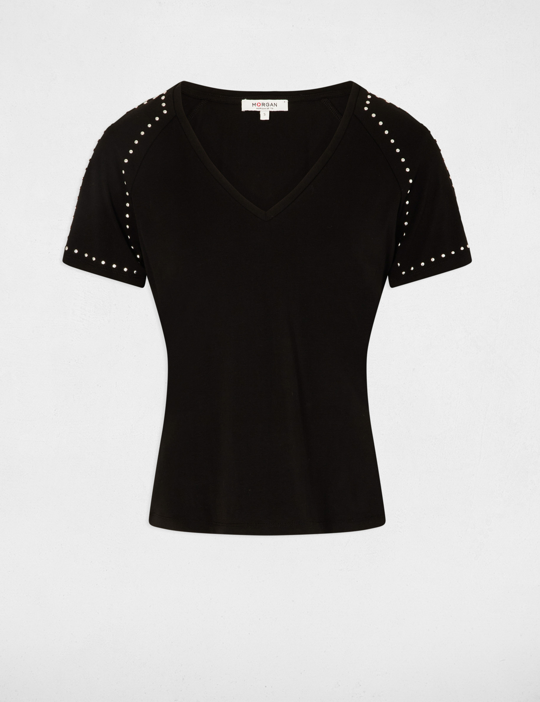 T-shirt met korte mouwen en studs zwart vrouw