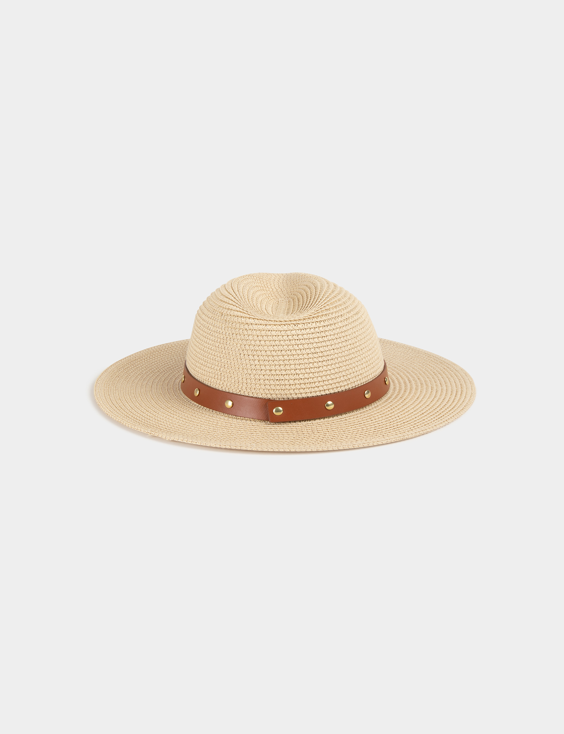 Chapeau tressé détails clous beige femme