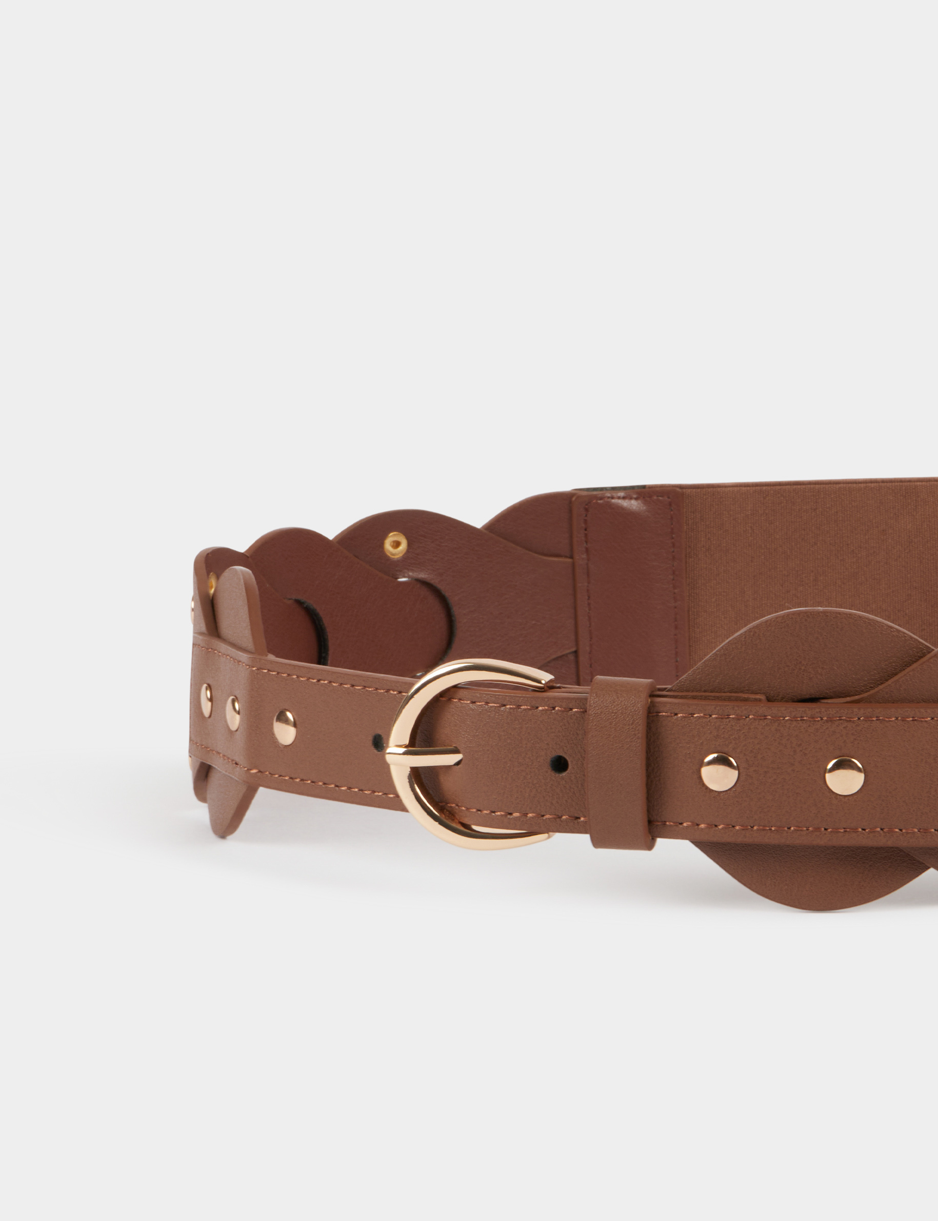 Elastische riem met studs bruin vrouw