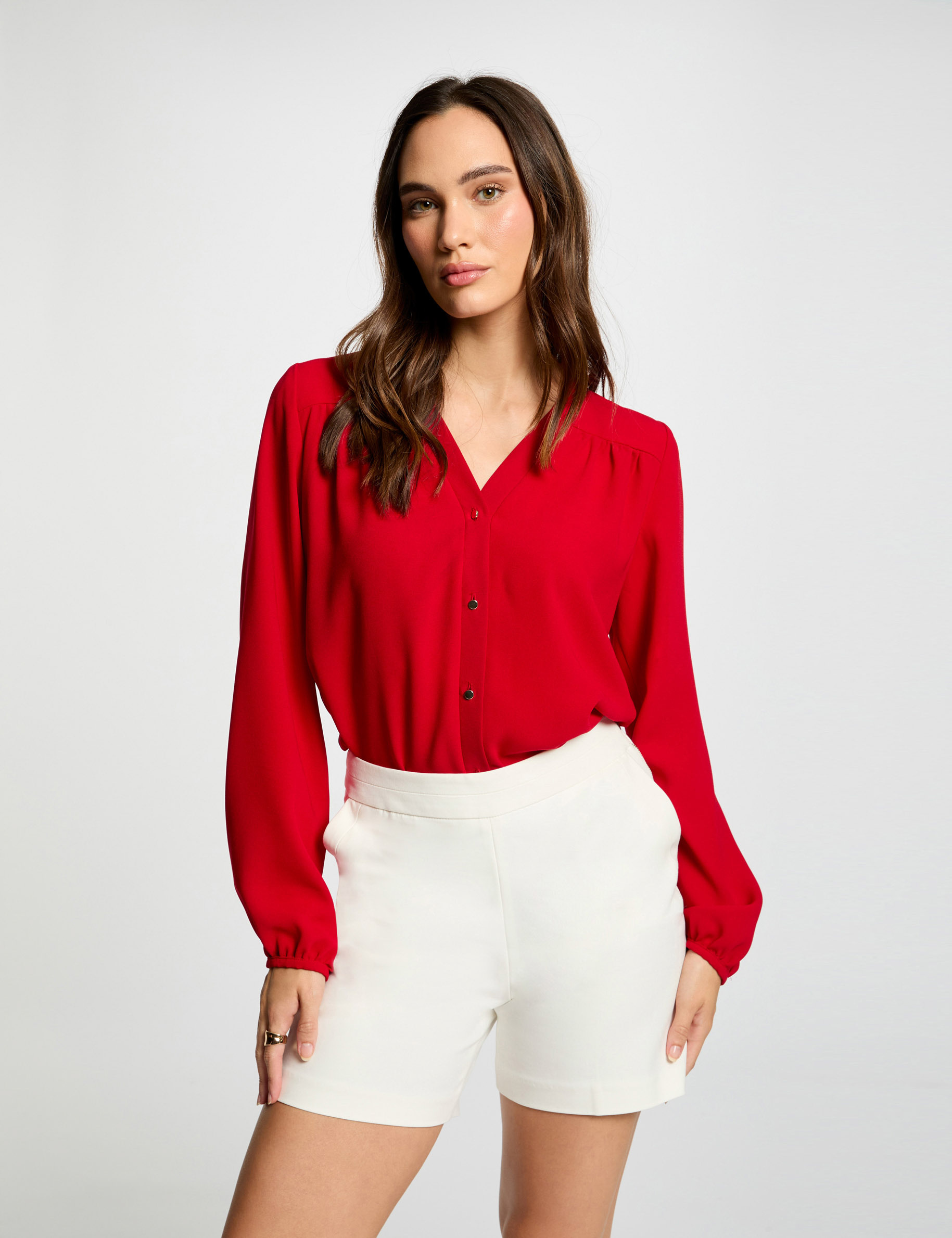 Chemise manches longues rouge femme