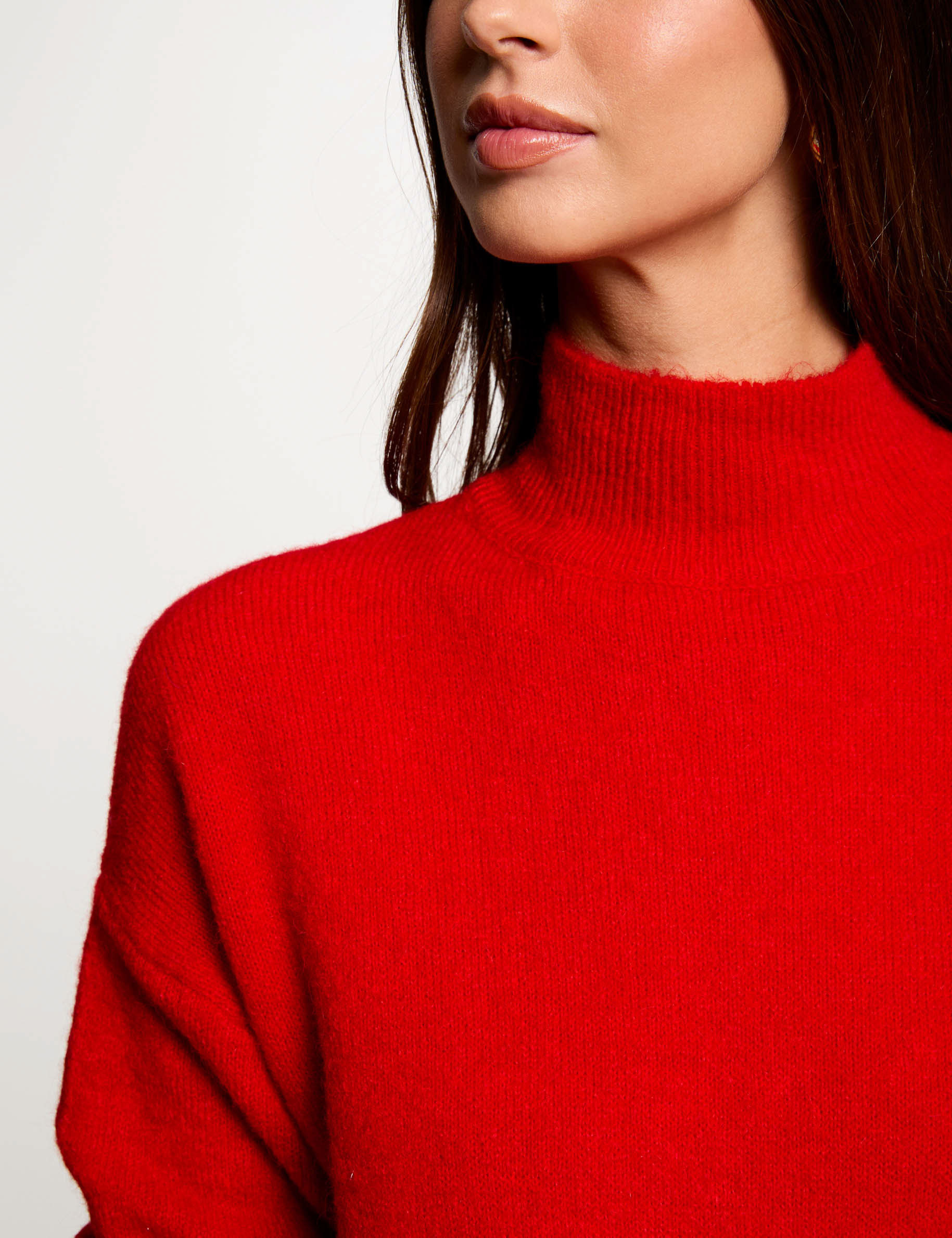 Pull col montant rouge femme