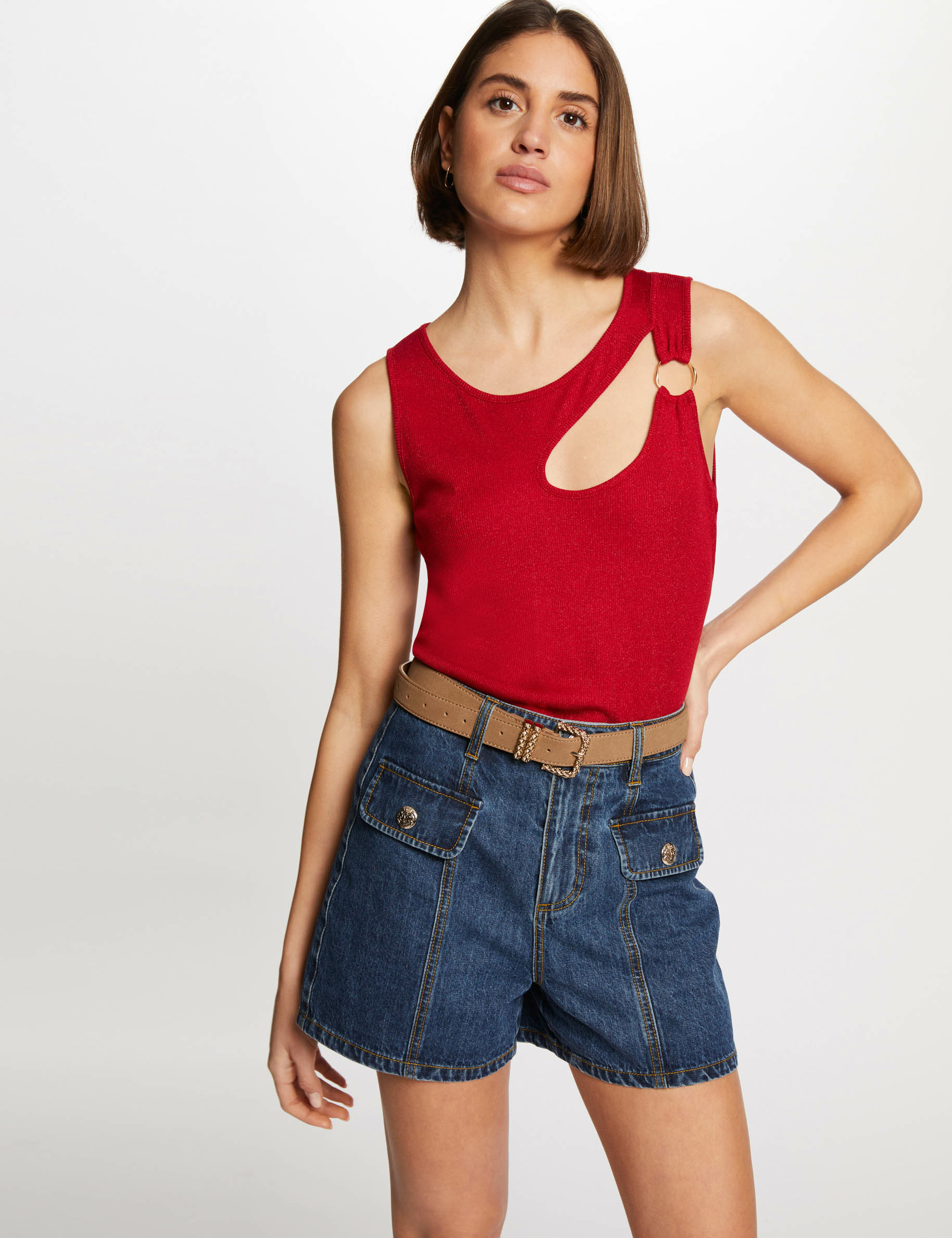 Mouwloos T-shirt met opening medium rood vrouw