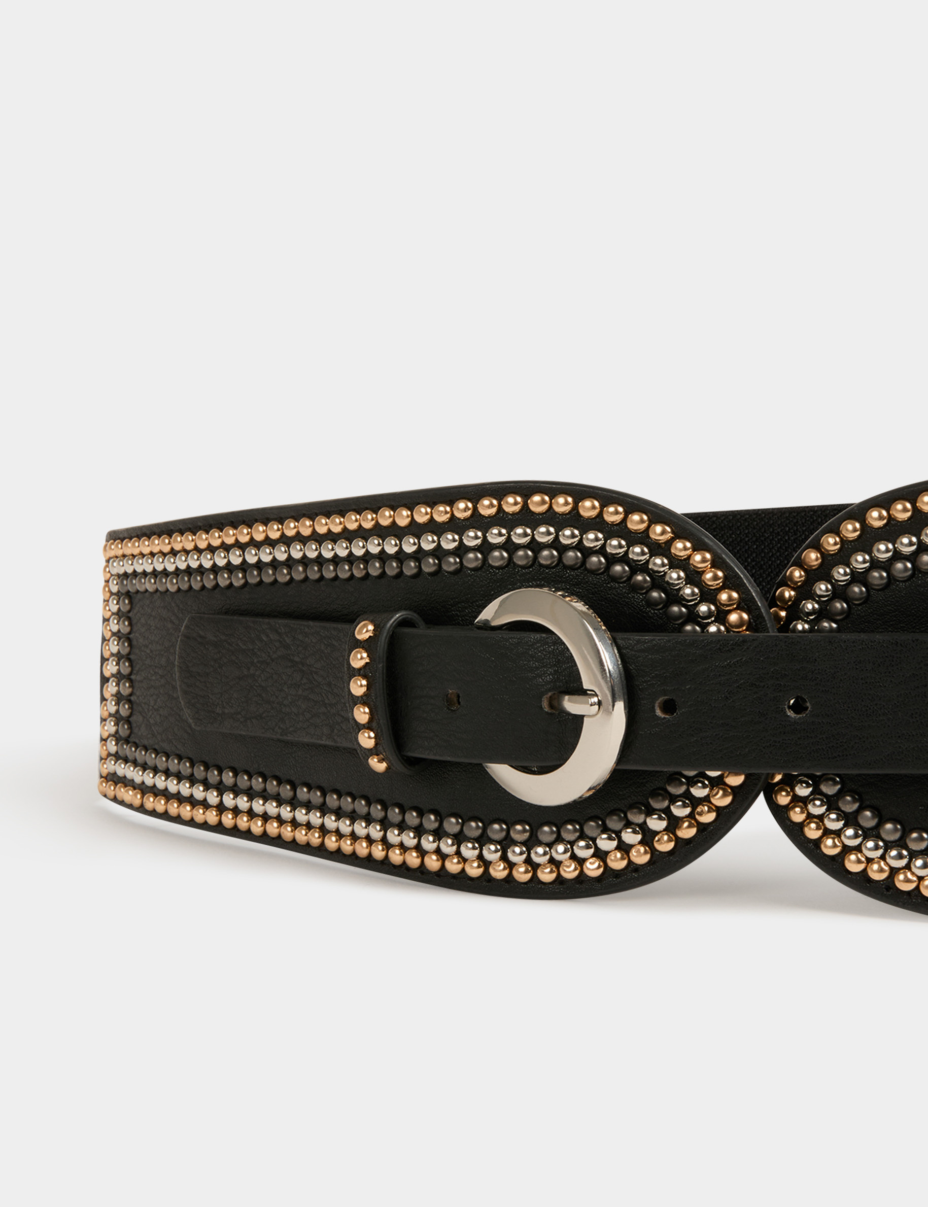 Ceinture élastiquée avec clous noir femme