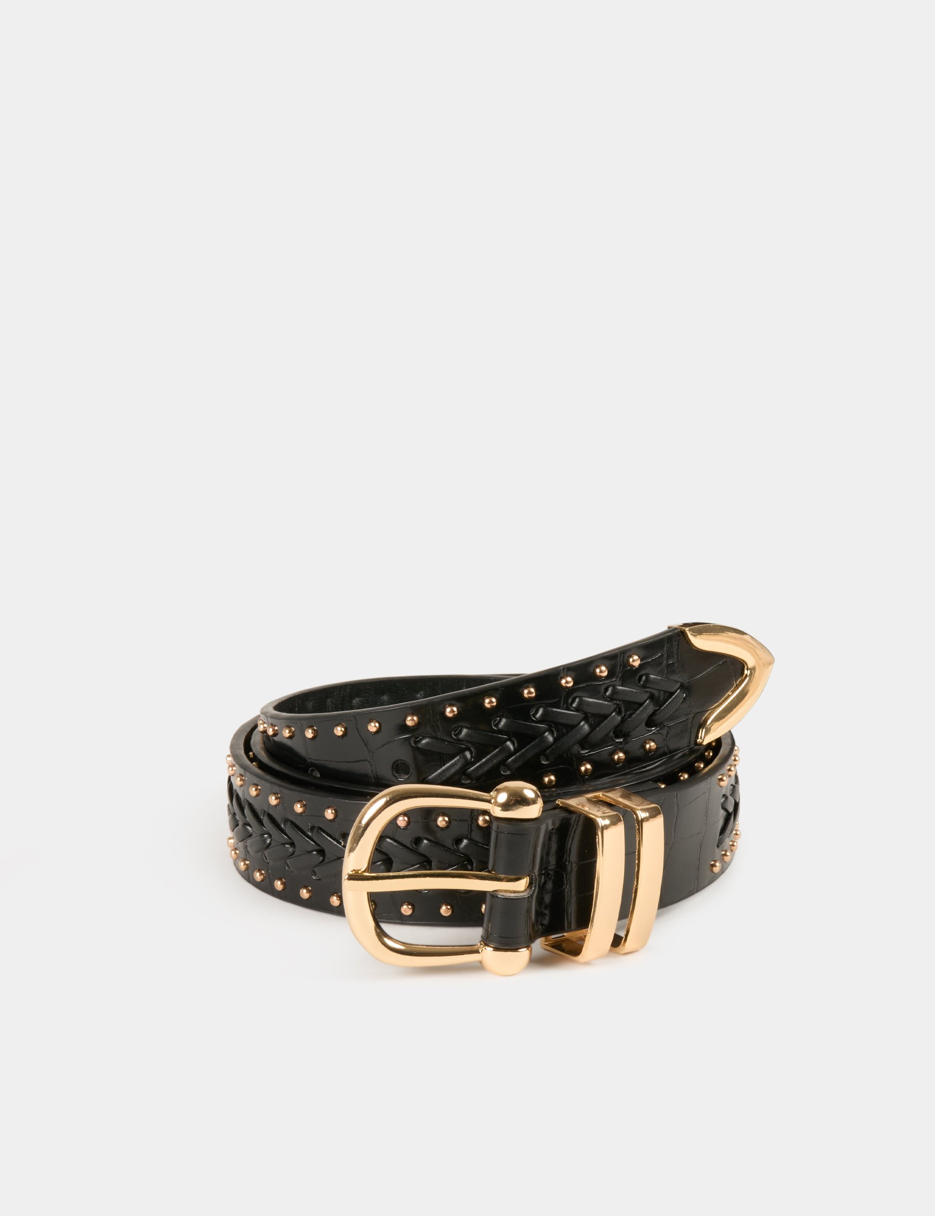 Ceinture croco avec clous noir femme