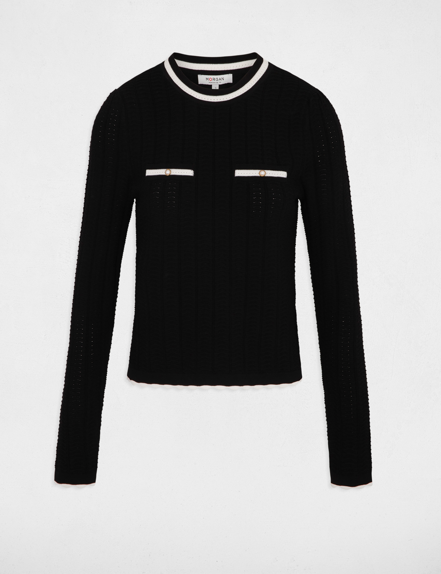 Pull manches longues col rond noir femme