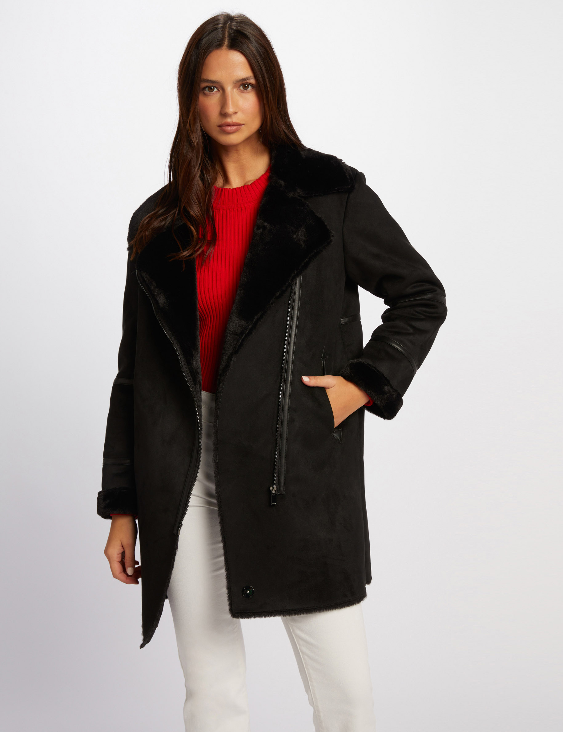 Manteau long suédine noir femme