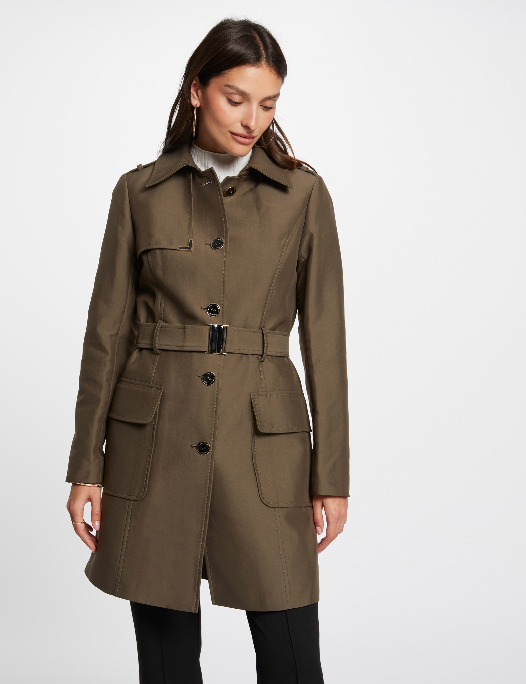 Lange trenchcoat met riem brons vrouw