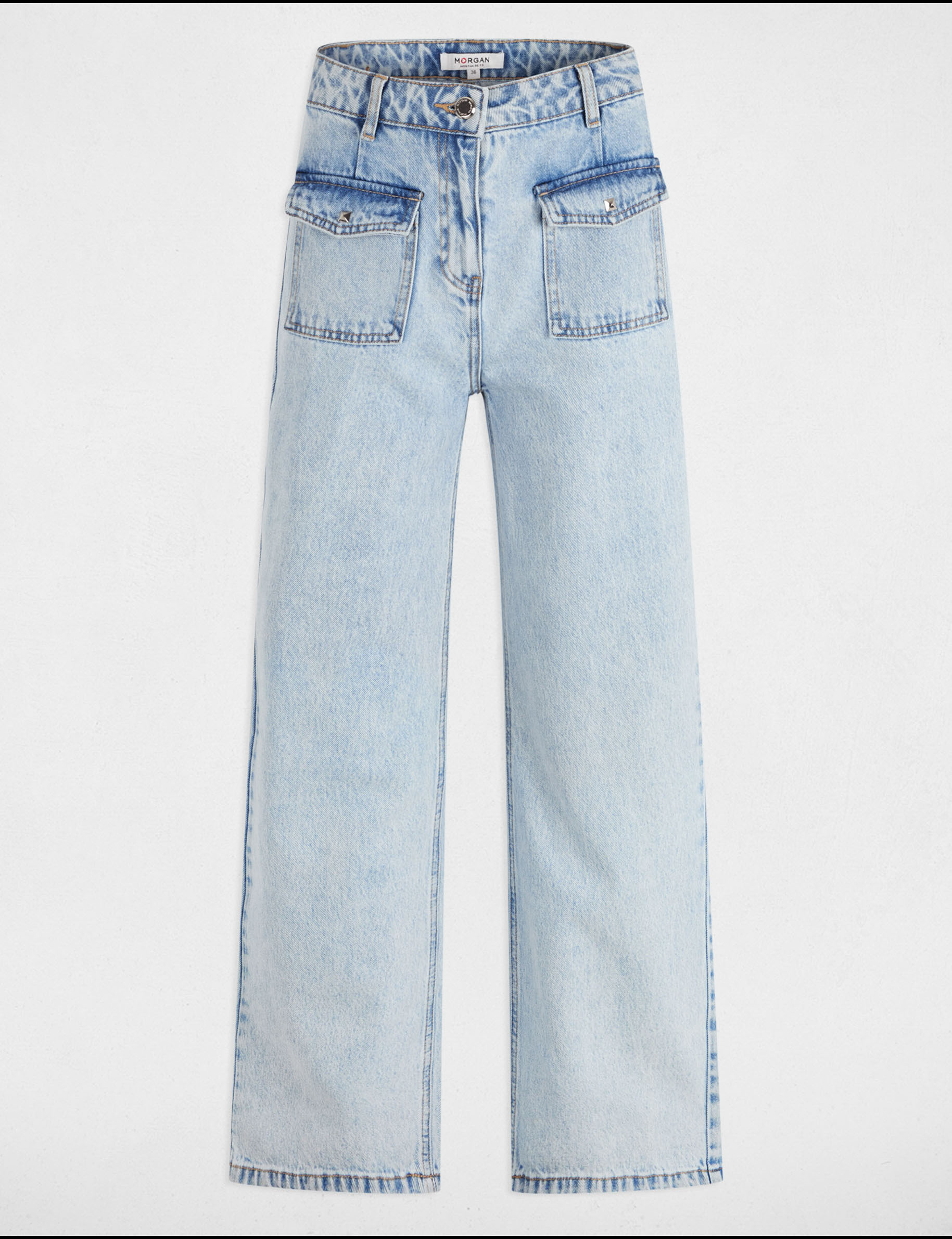 Hoge taille brede jeans gebleekt denim vrouw