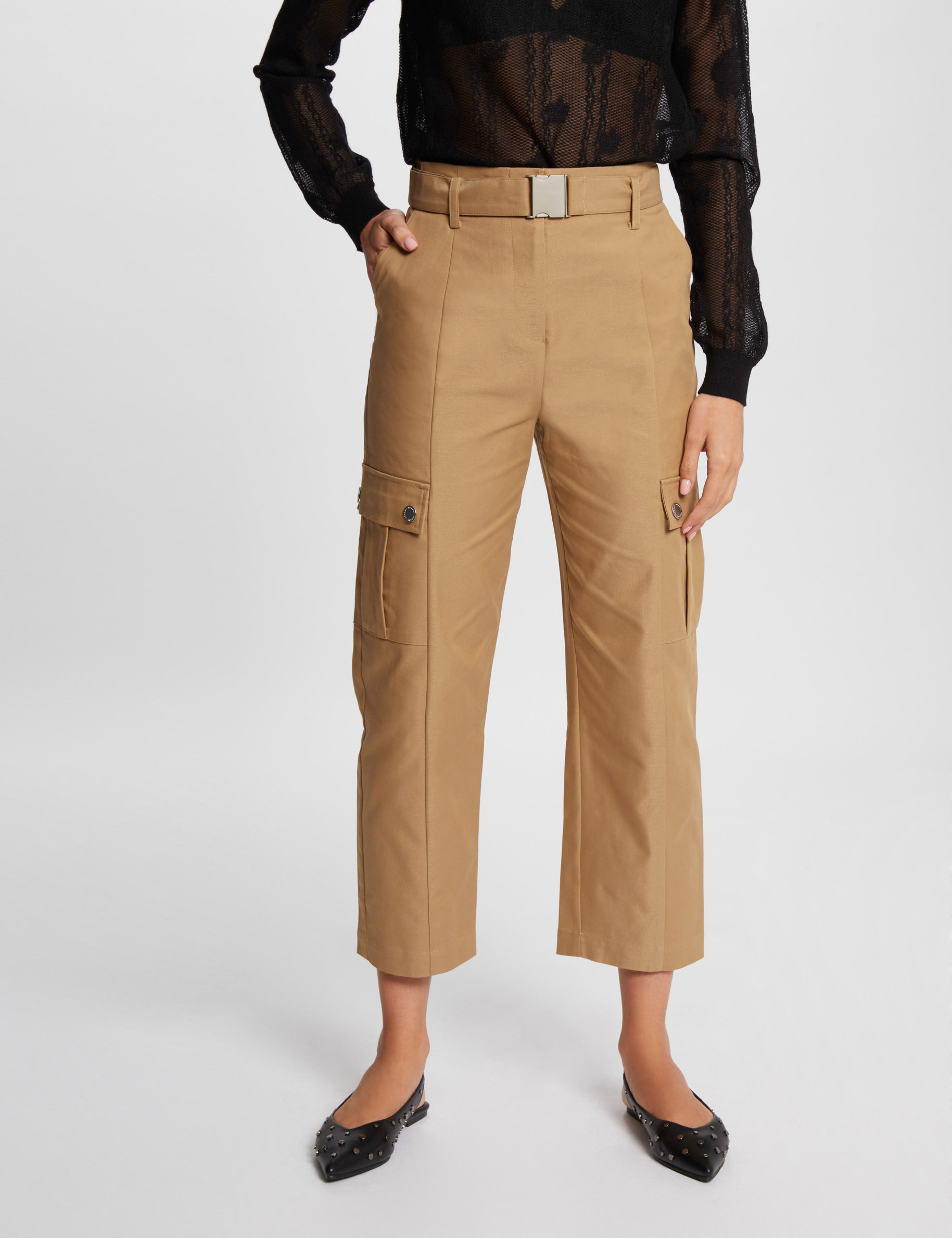 Pantalon cargo 7/8ème beige femme