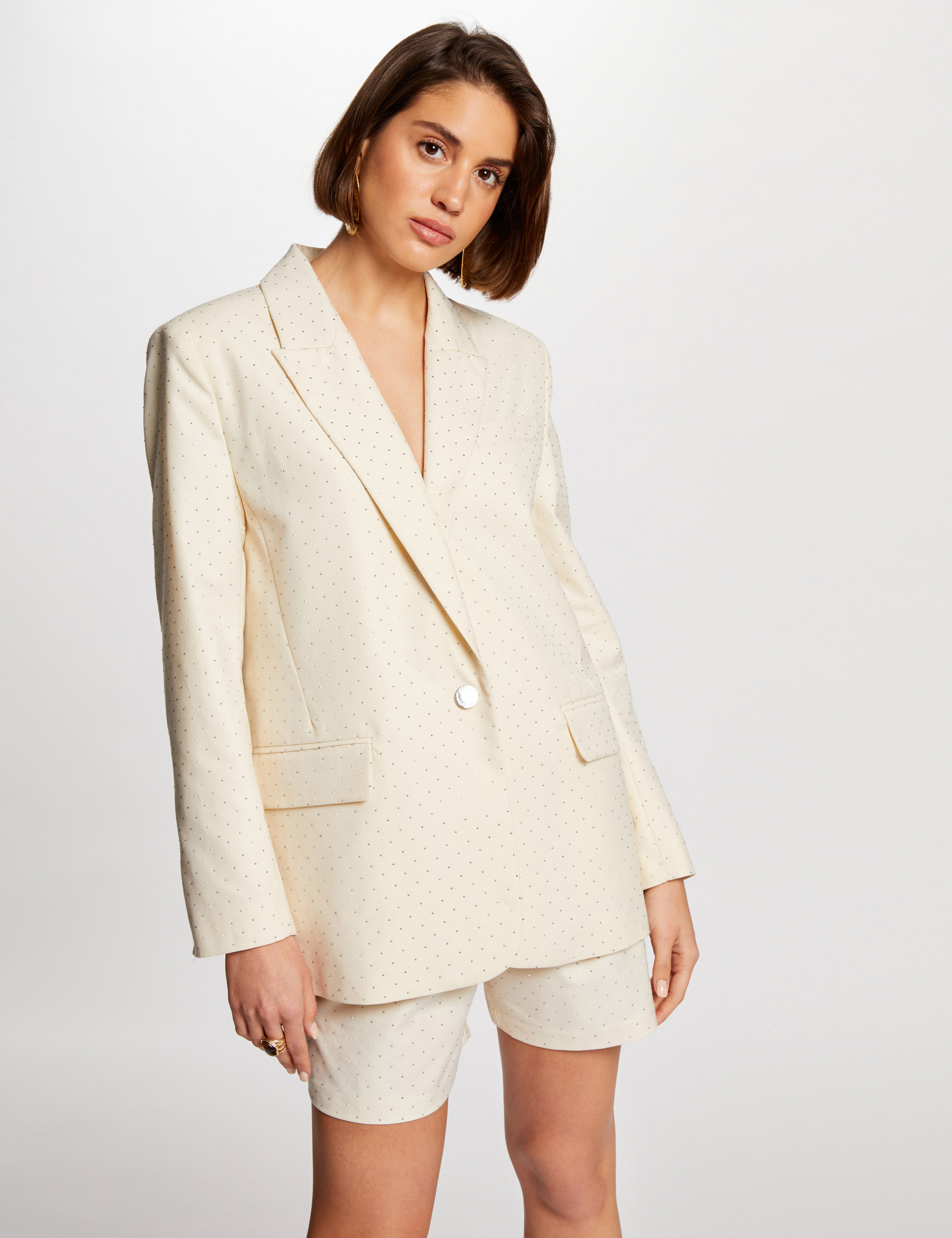 Blazer droit à strass vanille femme