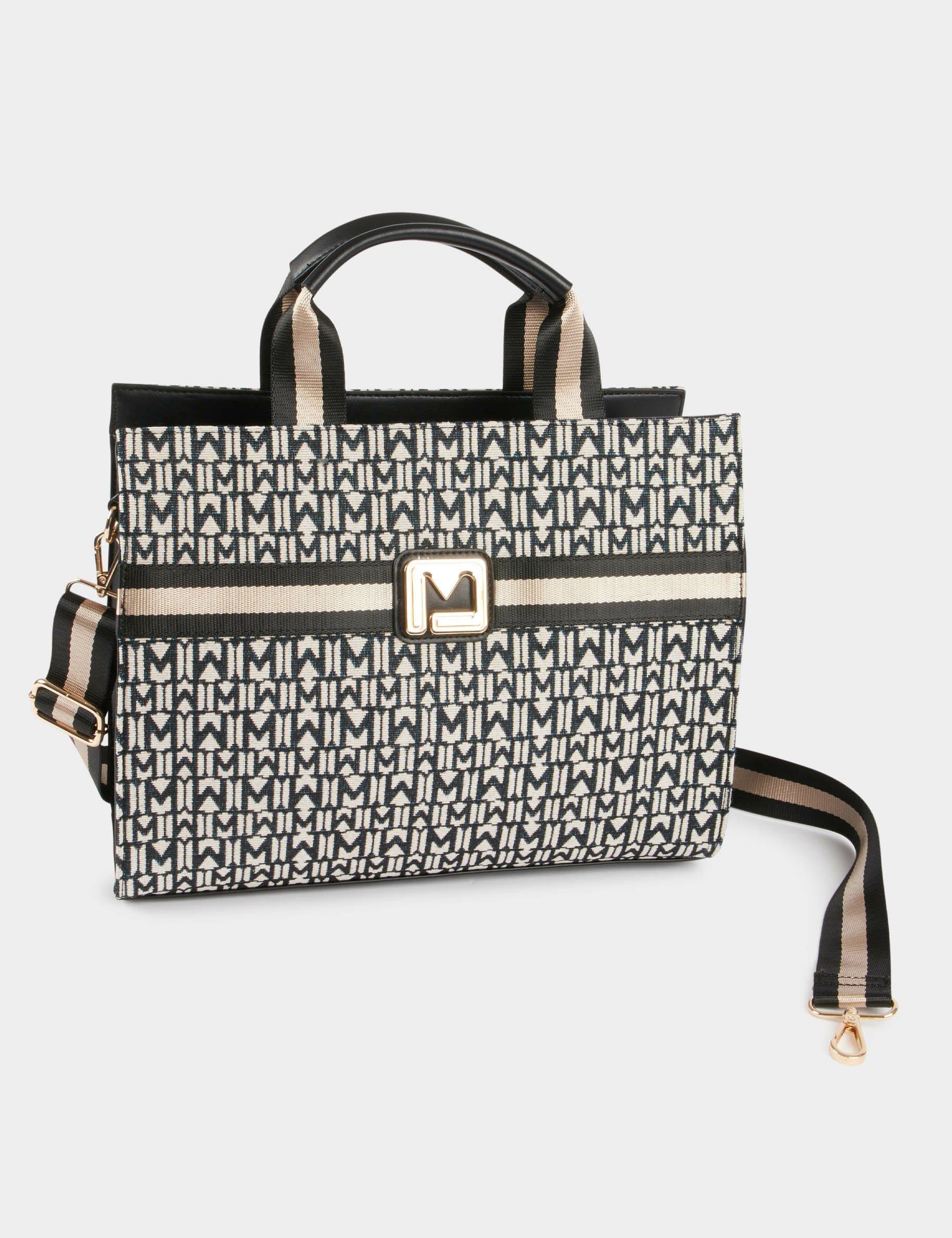 Sac cabas imprimé monogramme noir femme