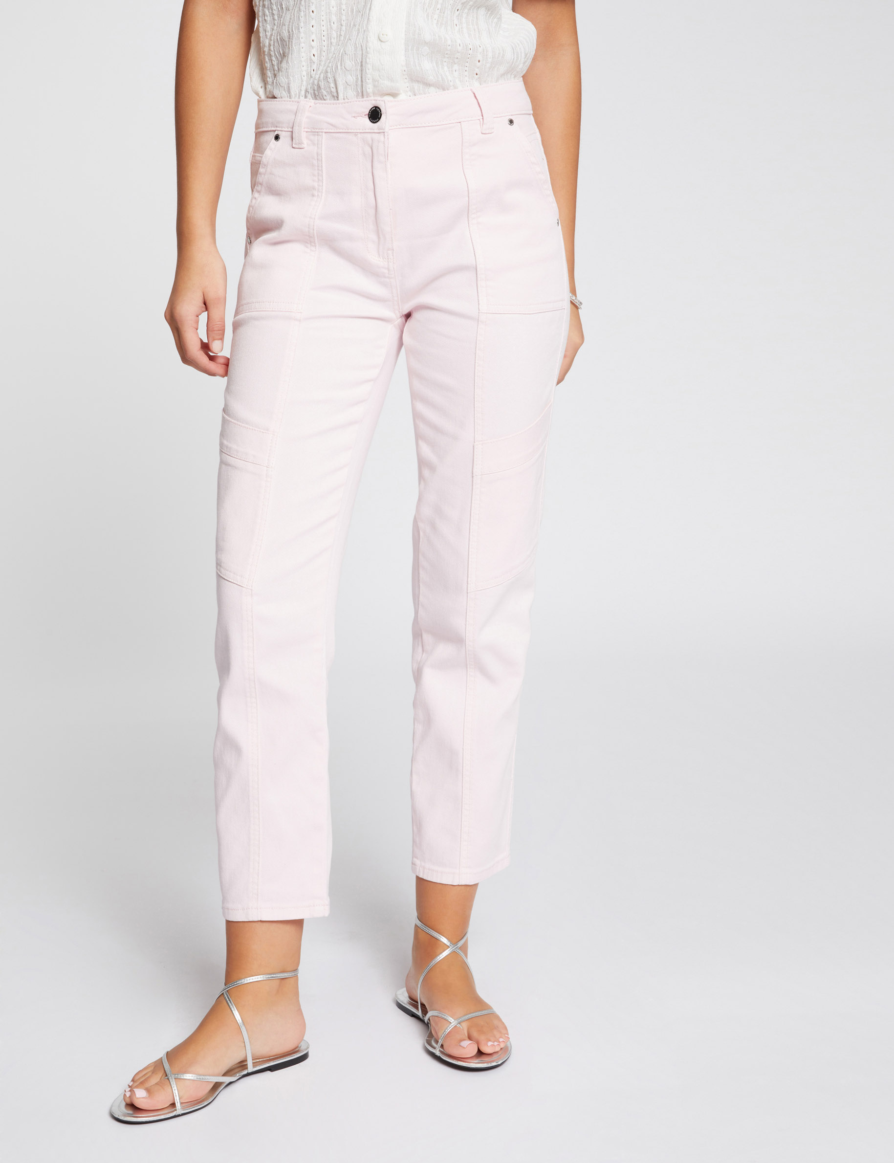 Jeans ajusté acid wash rose clair femme