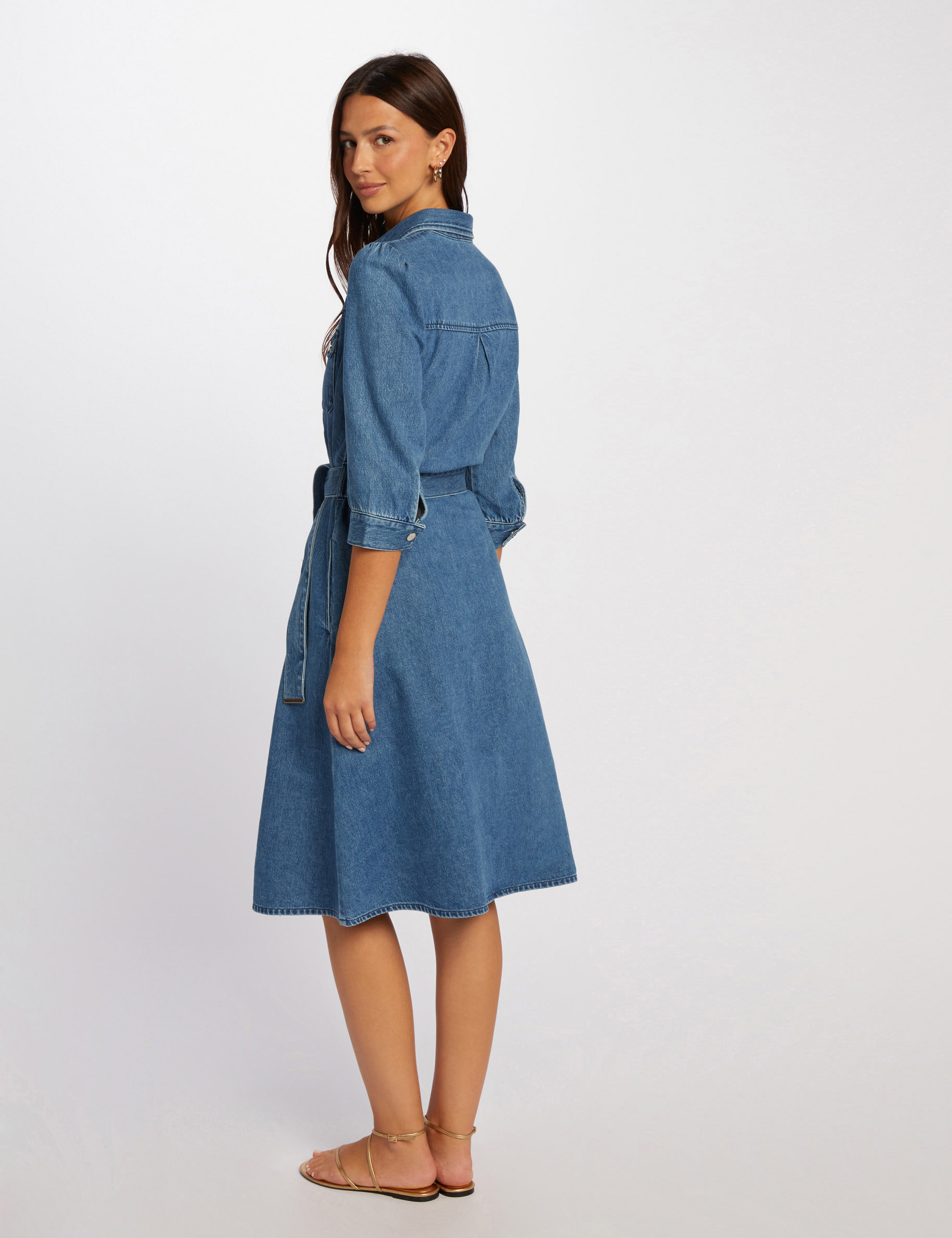 Robe chemise trapèze en jean jean stone femme