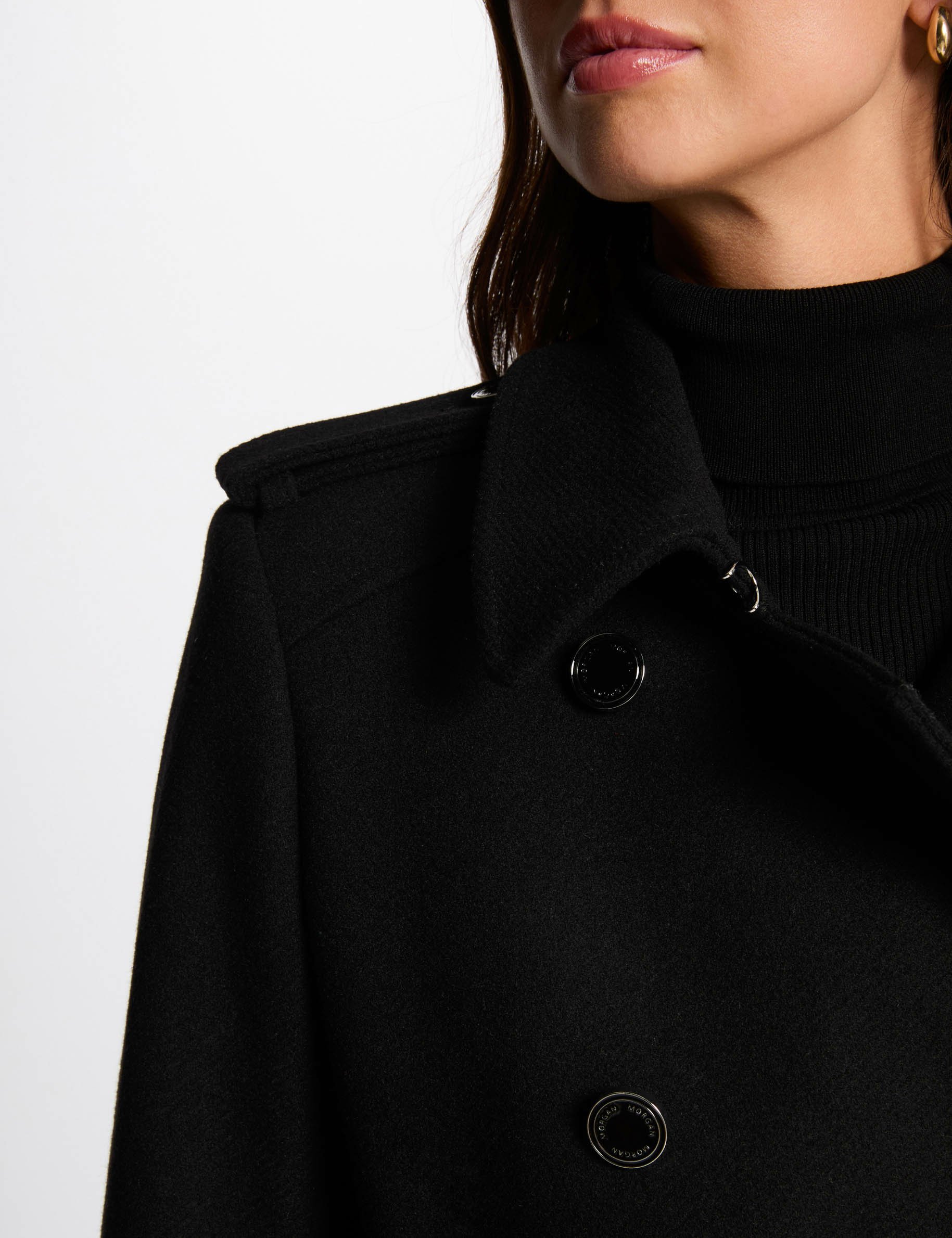 Manteau long ceinturé noir femme