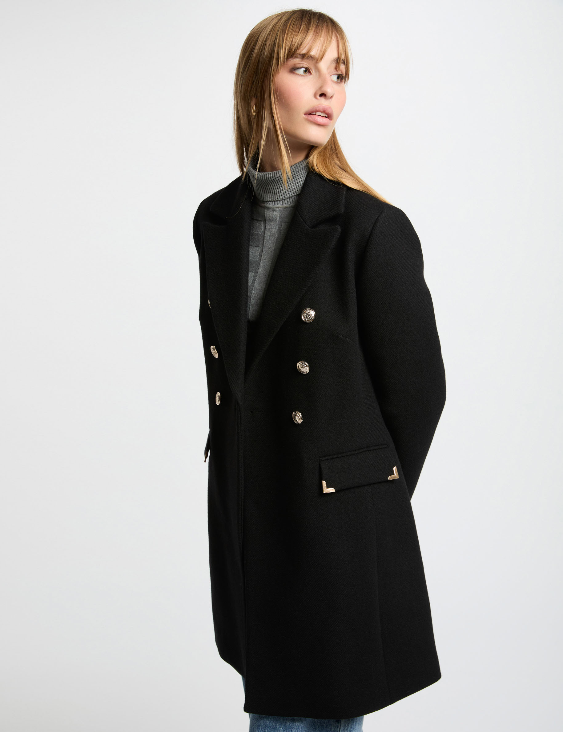 Manteau double boutonnage noir femme