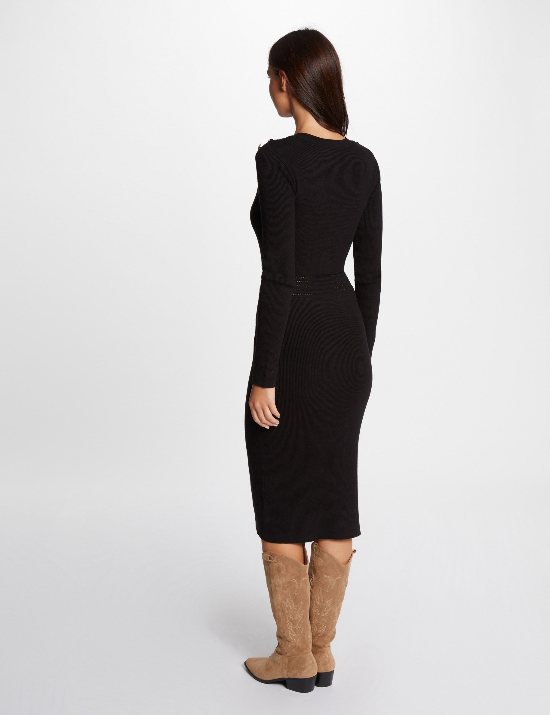 Robe tricot midi ajustée noir femme