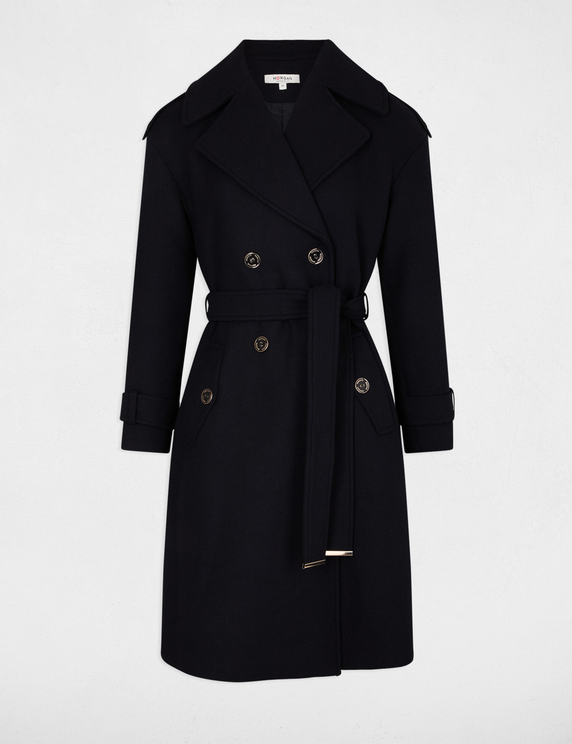 Manteau long ceinturé marine femme