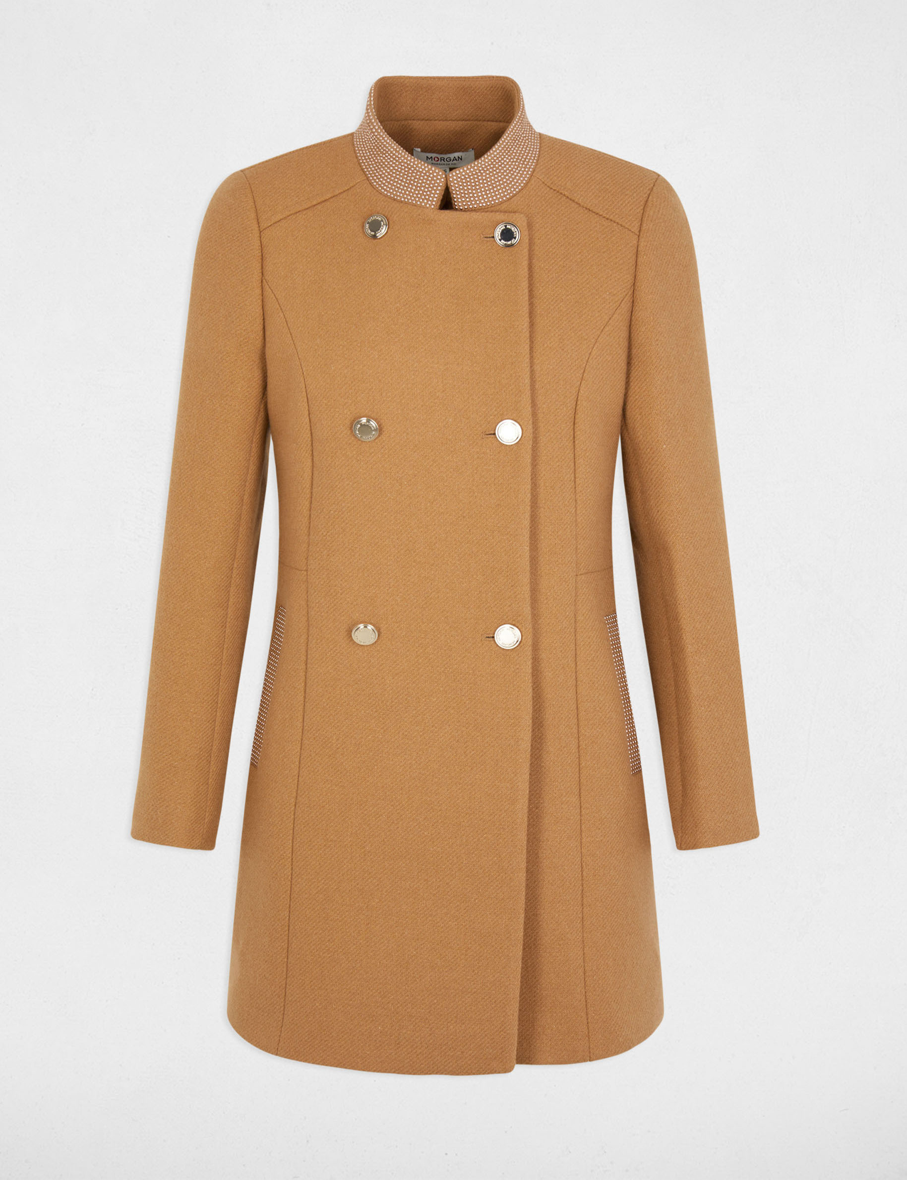 Manteau long boutonné camel femme