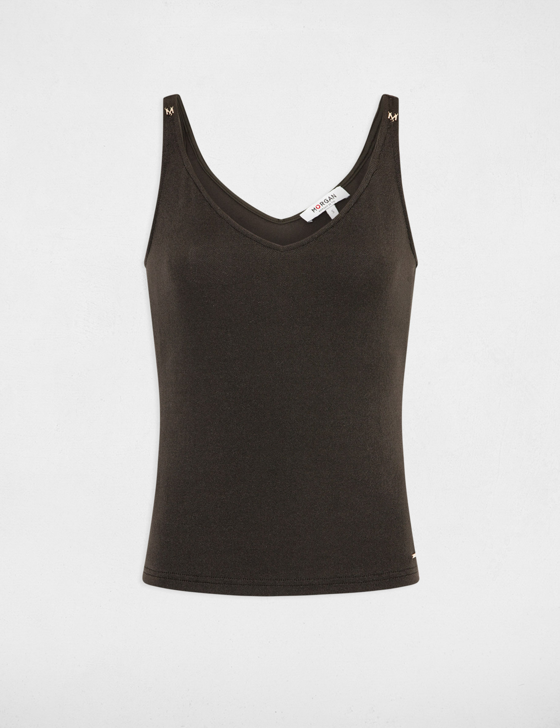 Tanktop met V-hals en metallic draad brons vrouw