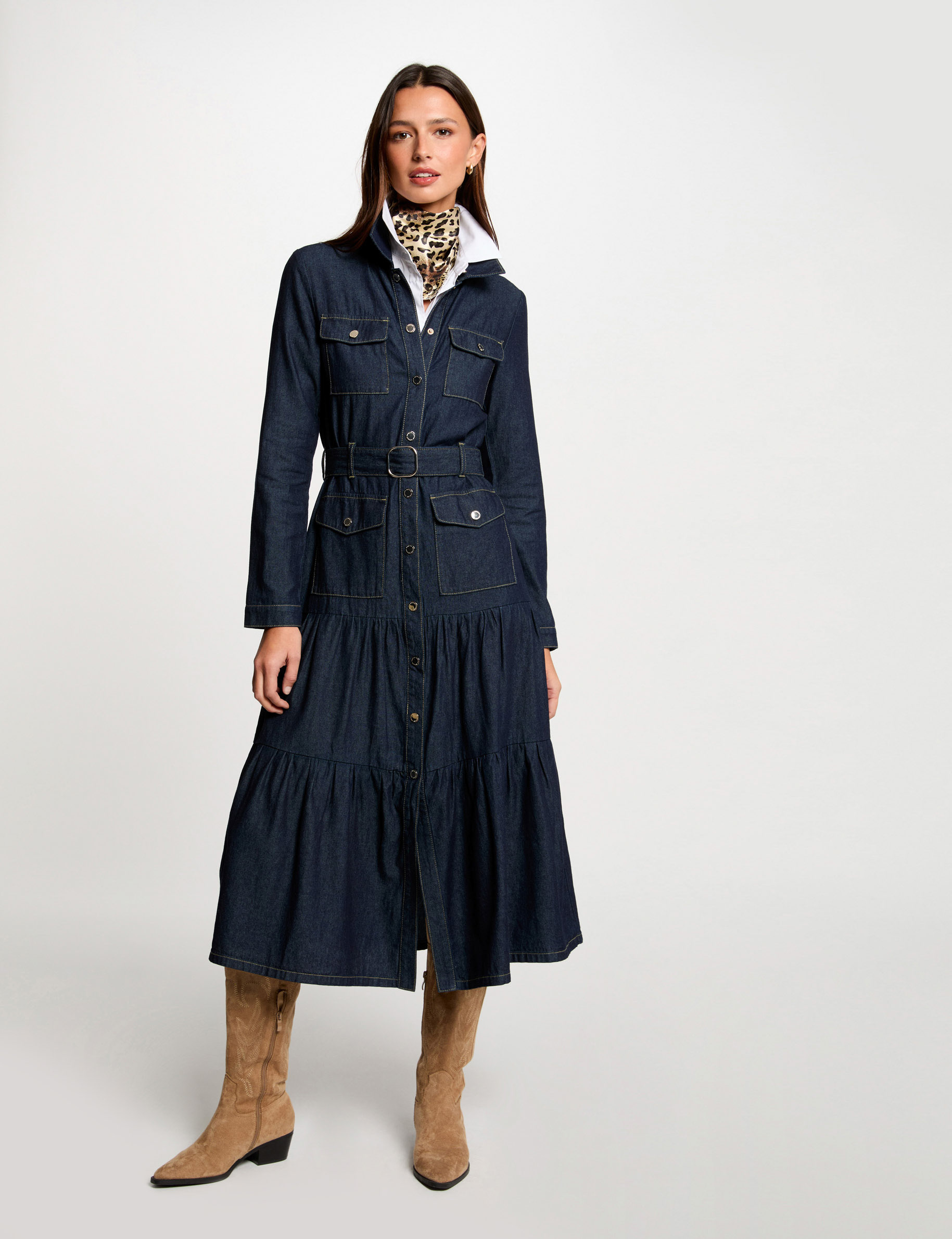 Robe longue droite en jean denim brut femme