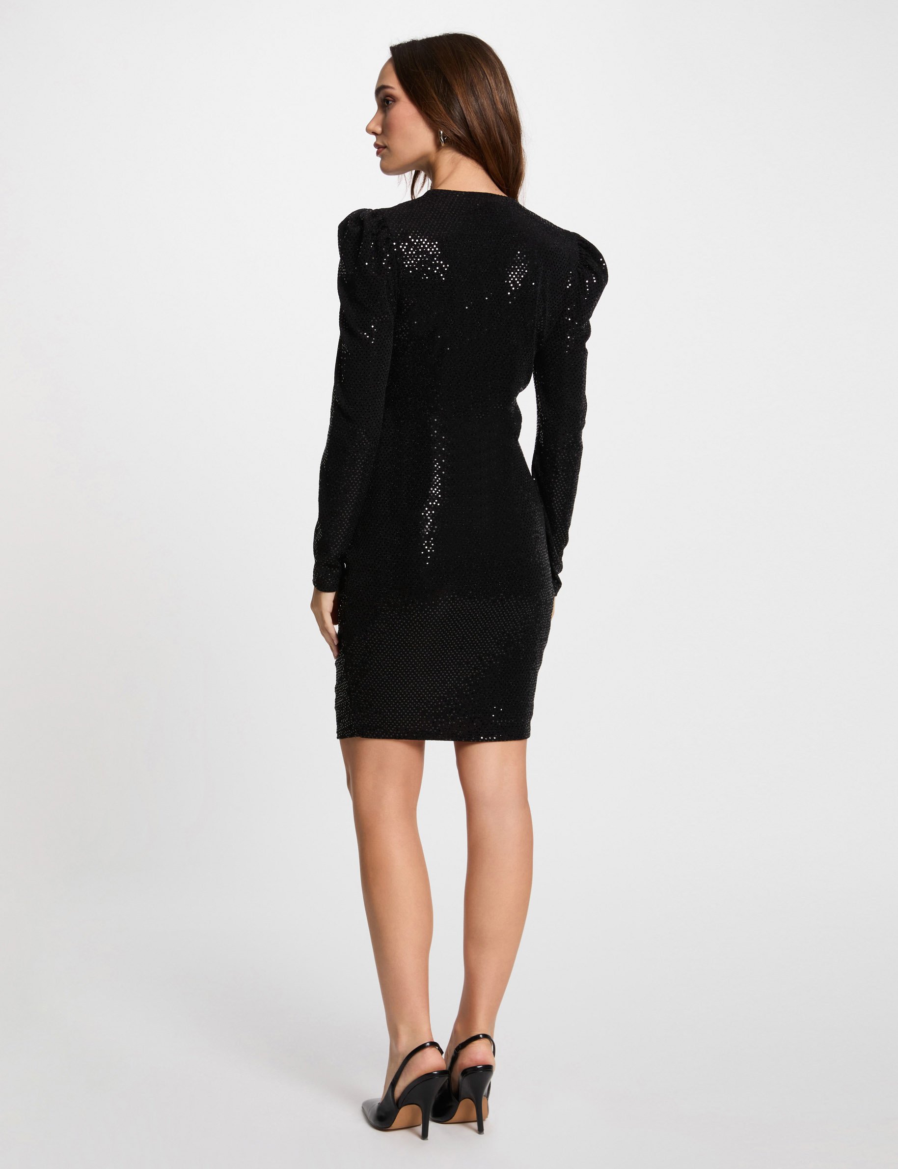 Robe ajustée sequins noir femme