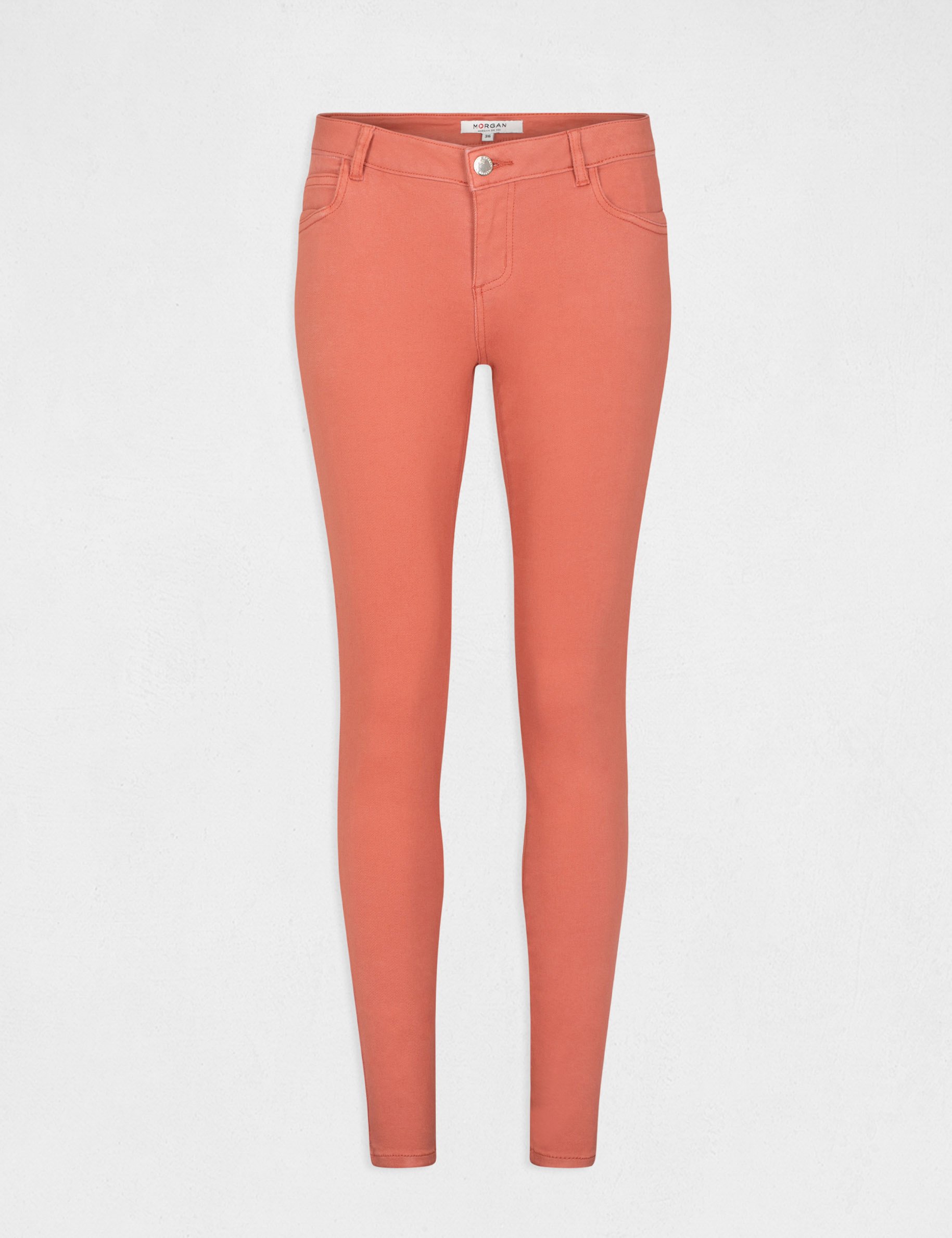 Skinny jeans met lage taille koraal vrouw