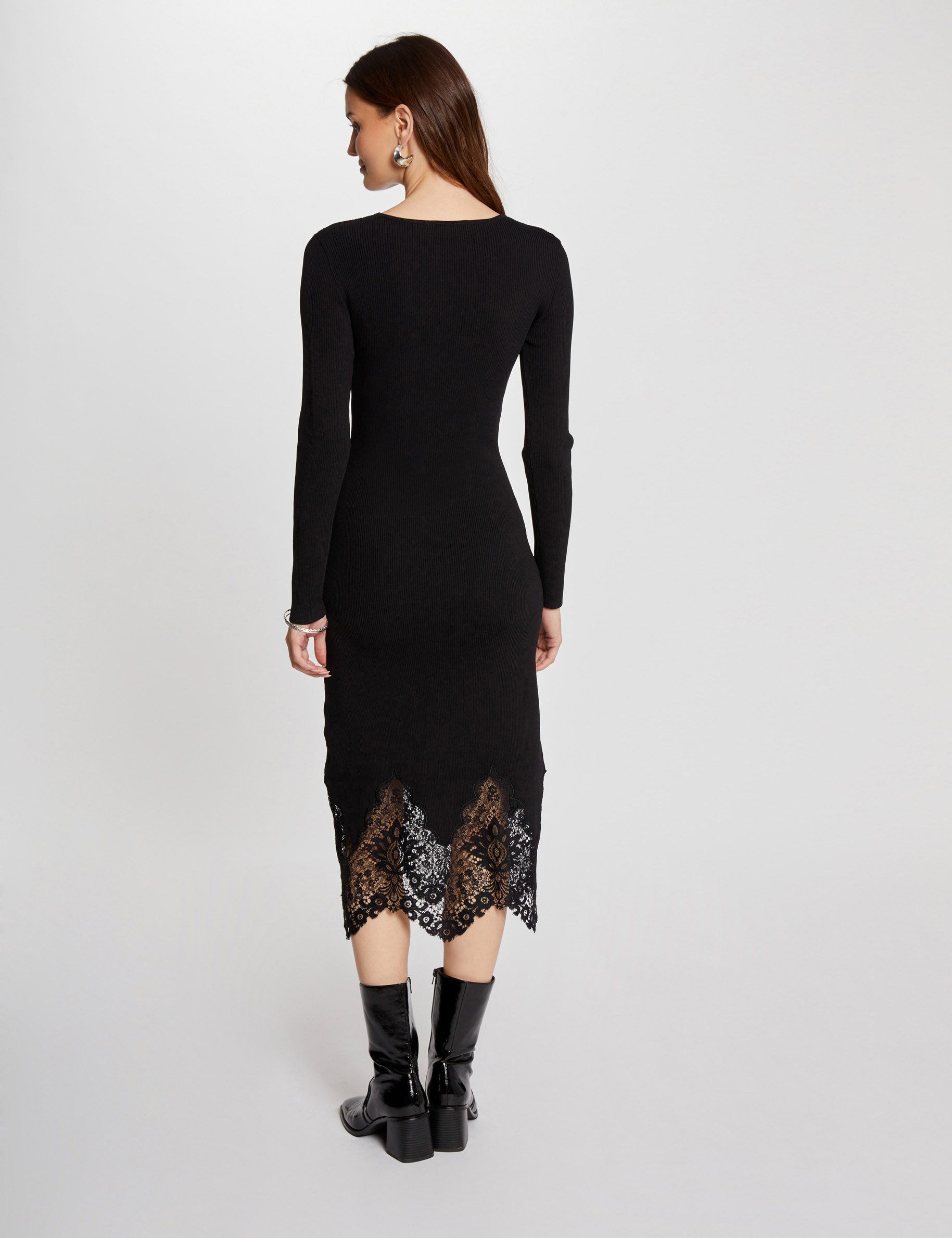 Robe tricot midi ajustée noir femme