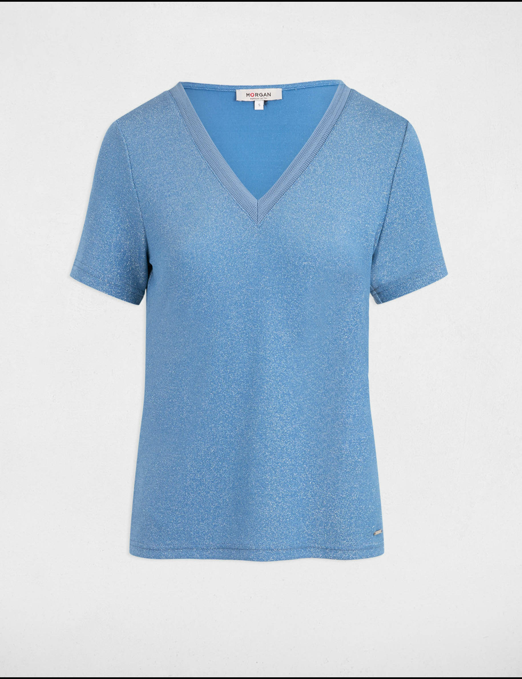 T-shirt met korte mouwen en V-hals bleu gris vrouw