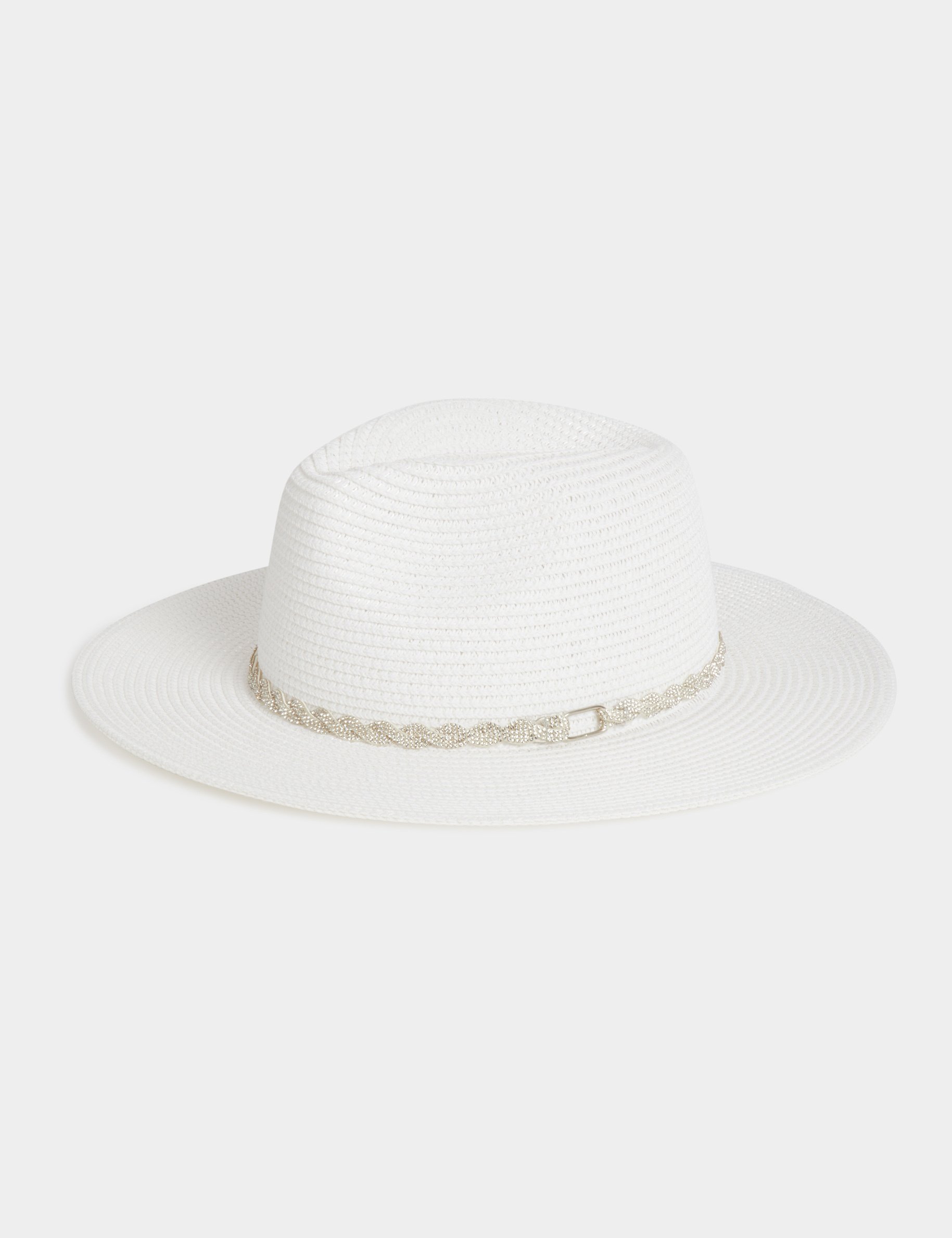 Chapeau tressé détail strass blanc femme