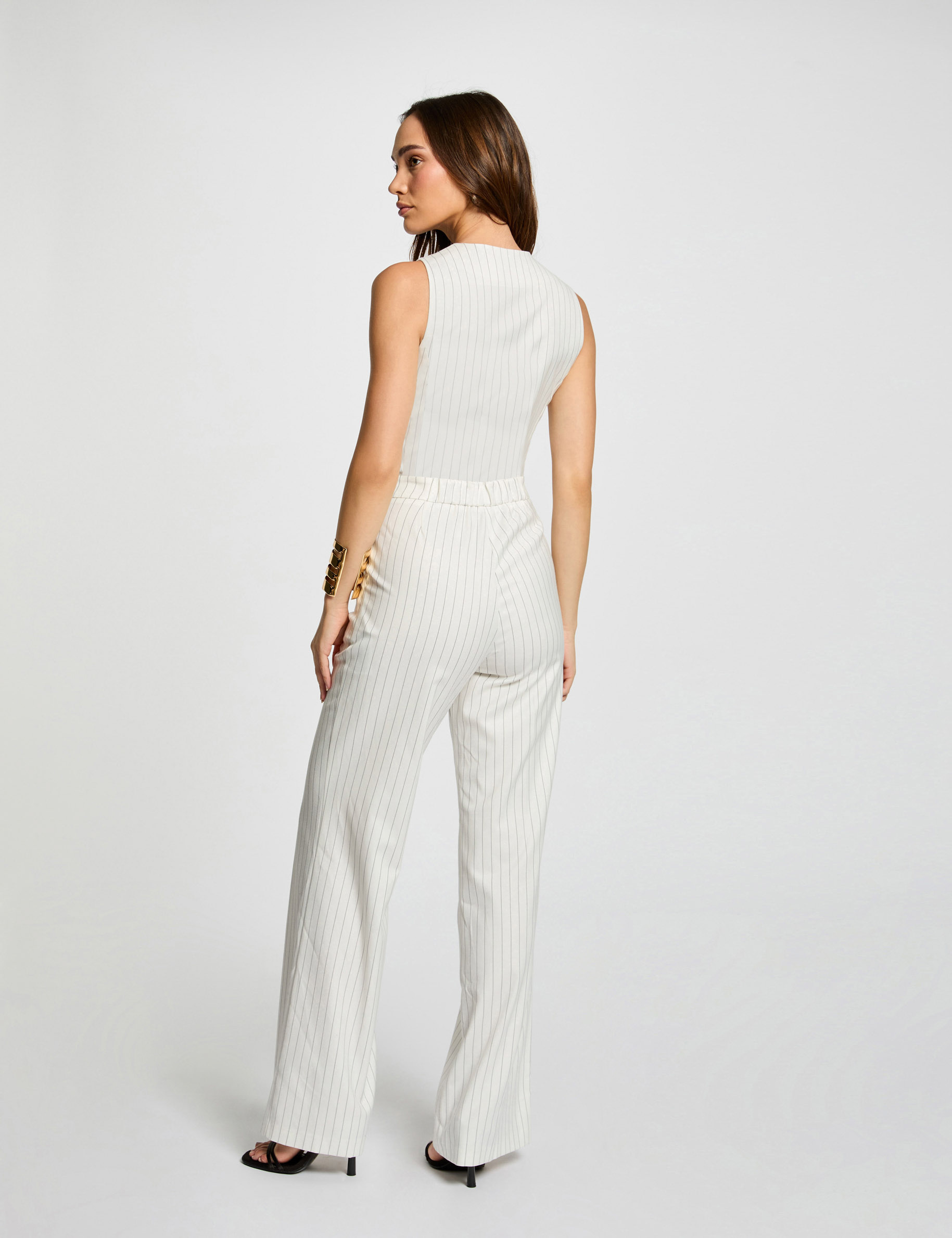 Lange jumpsuit met strepen ecru vrouw