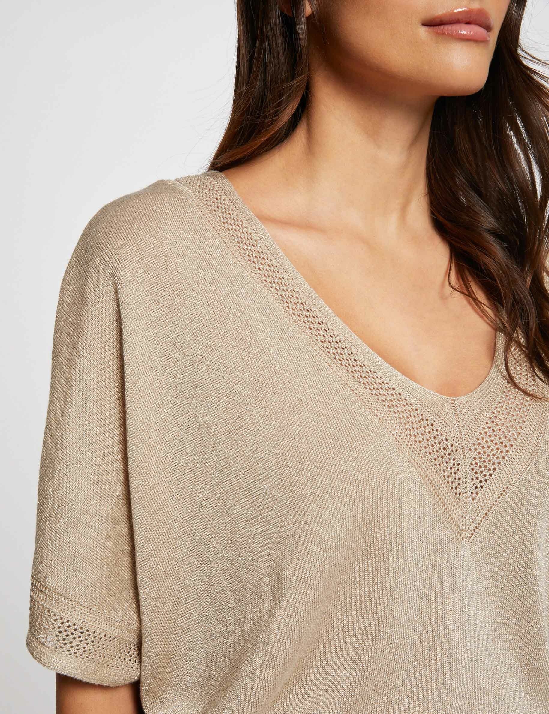 Pull col en V manches courtes sable femme