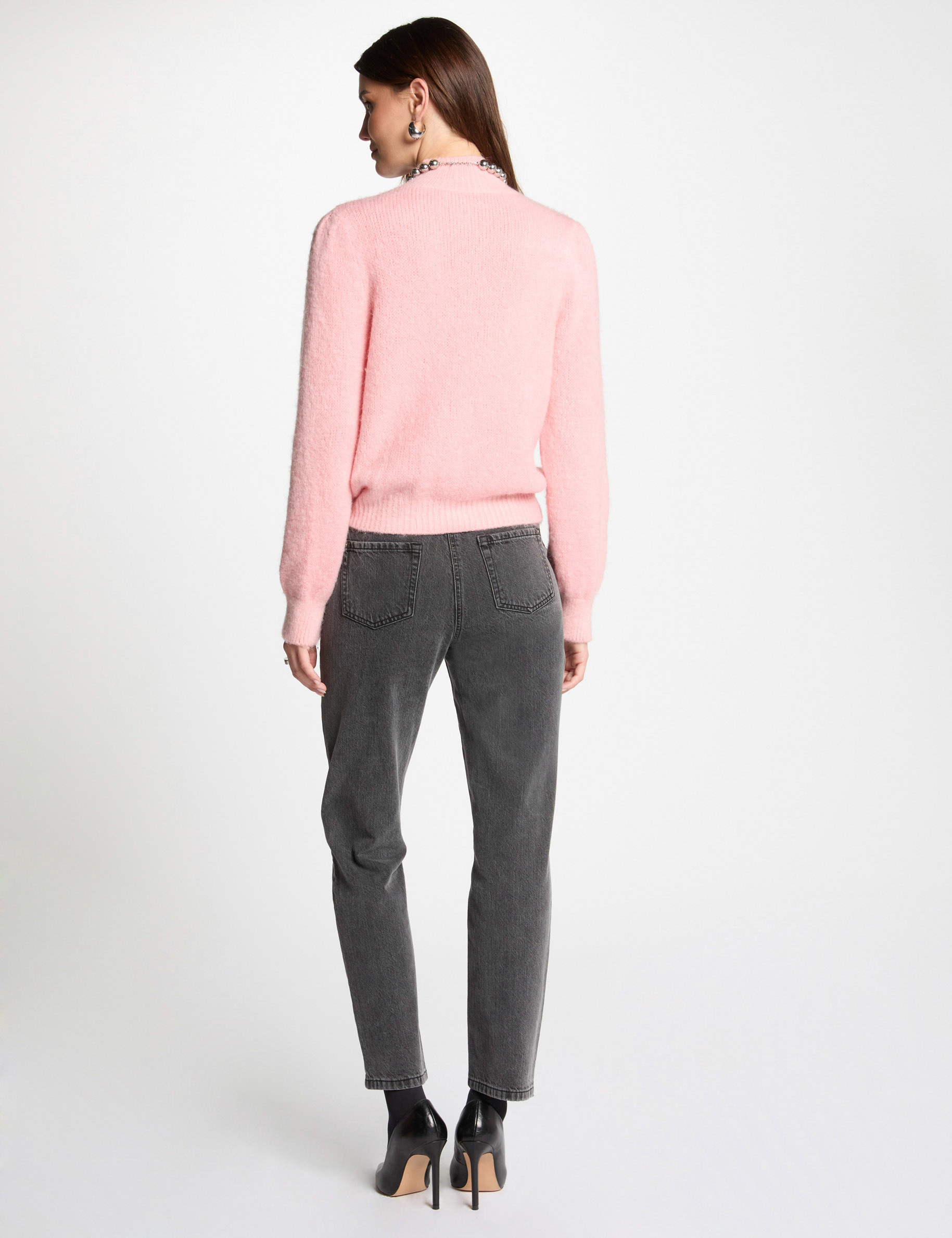 Pull col montant rose femme