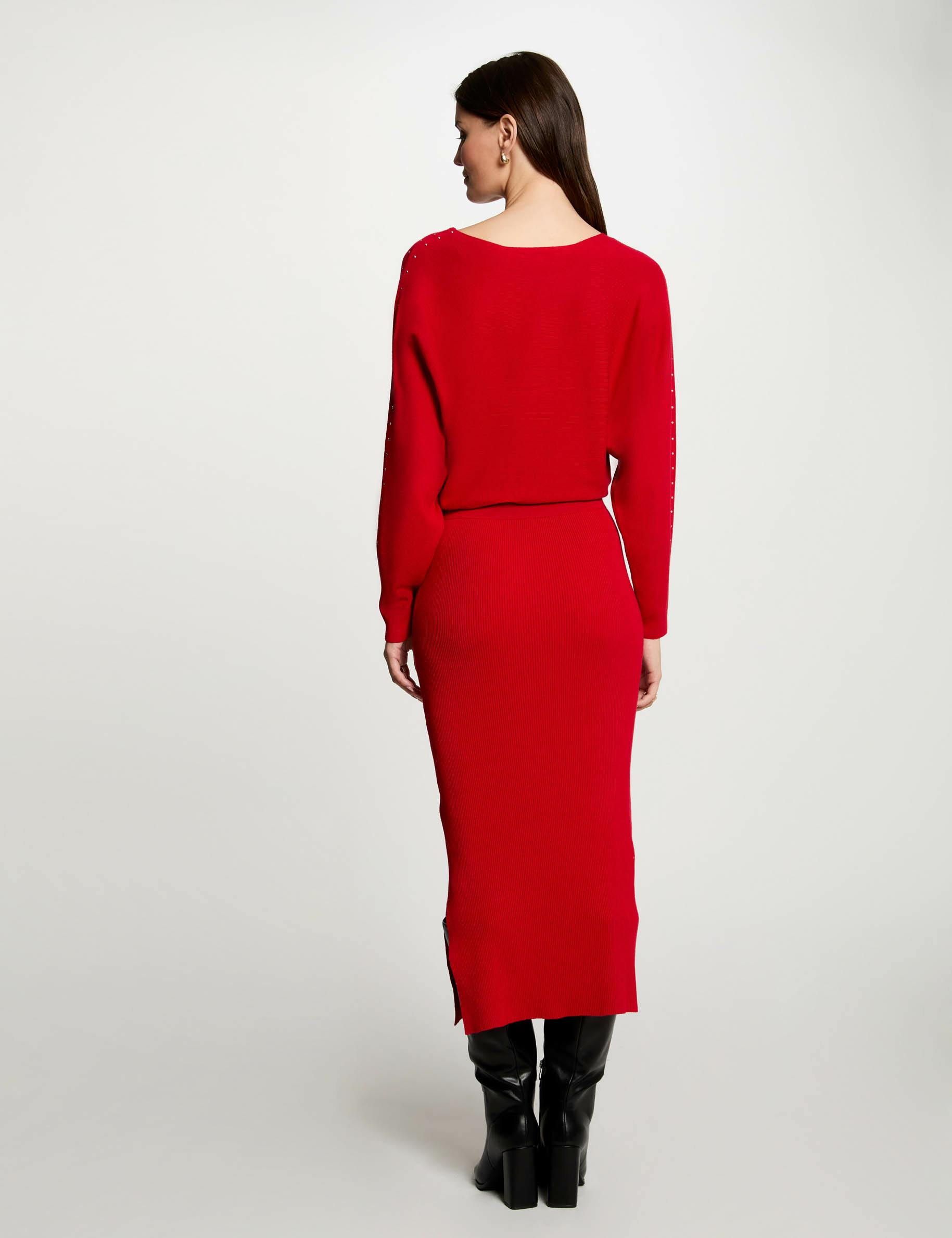 Robe tricot longue ajustée rouge femme