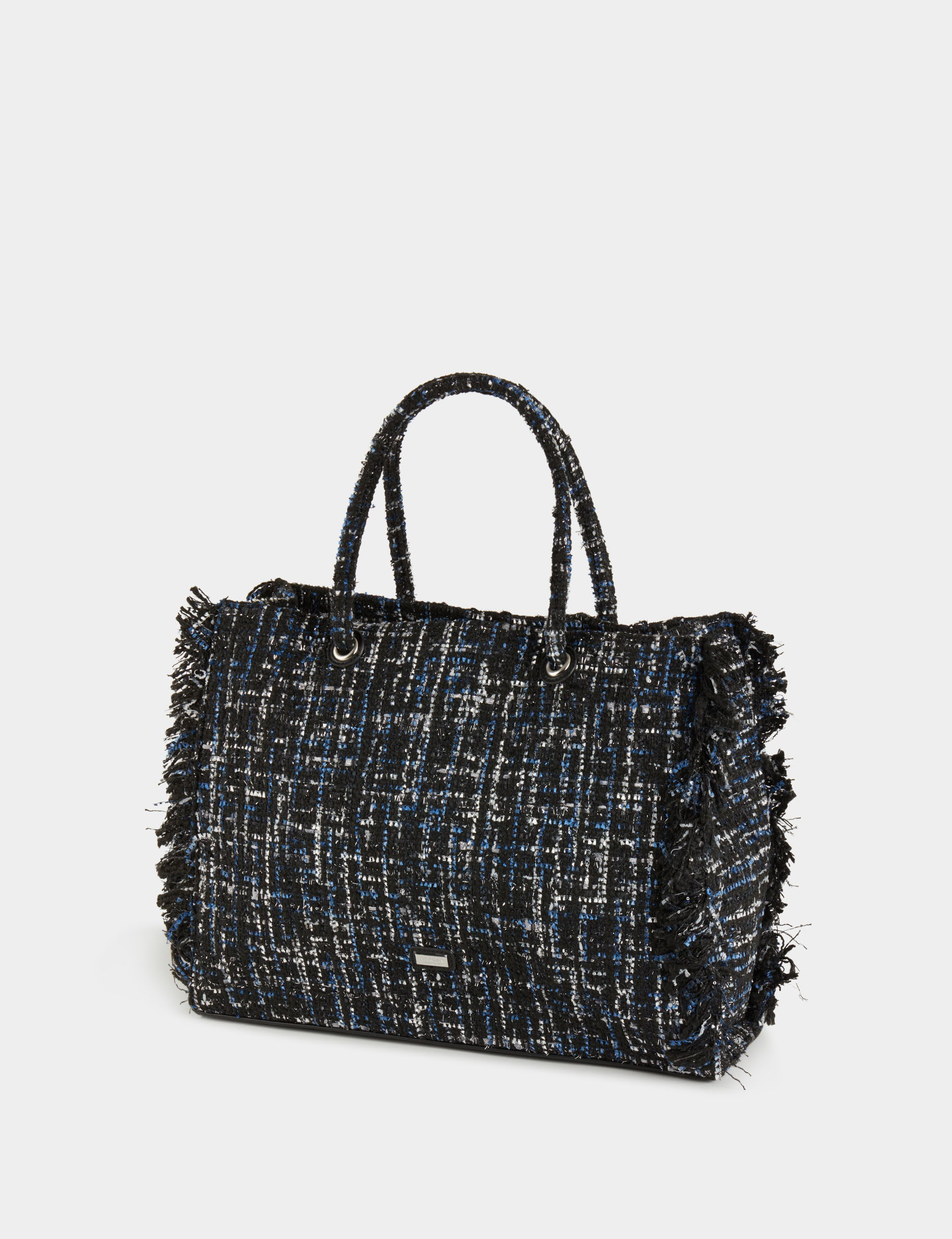 Sac cabas tweed à franges noir femme