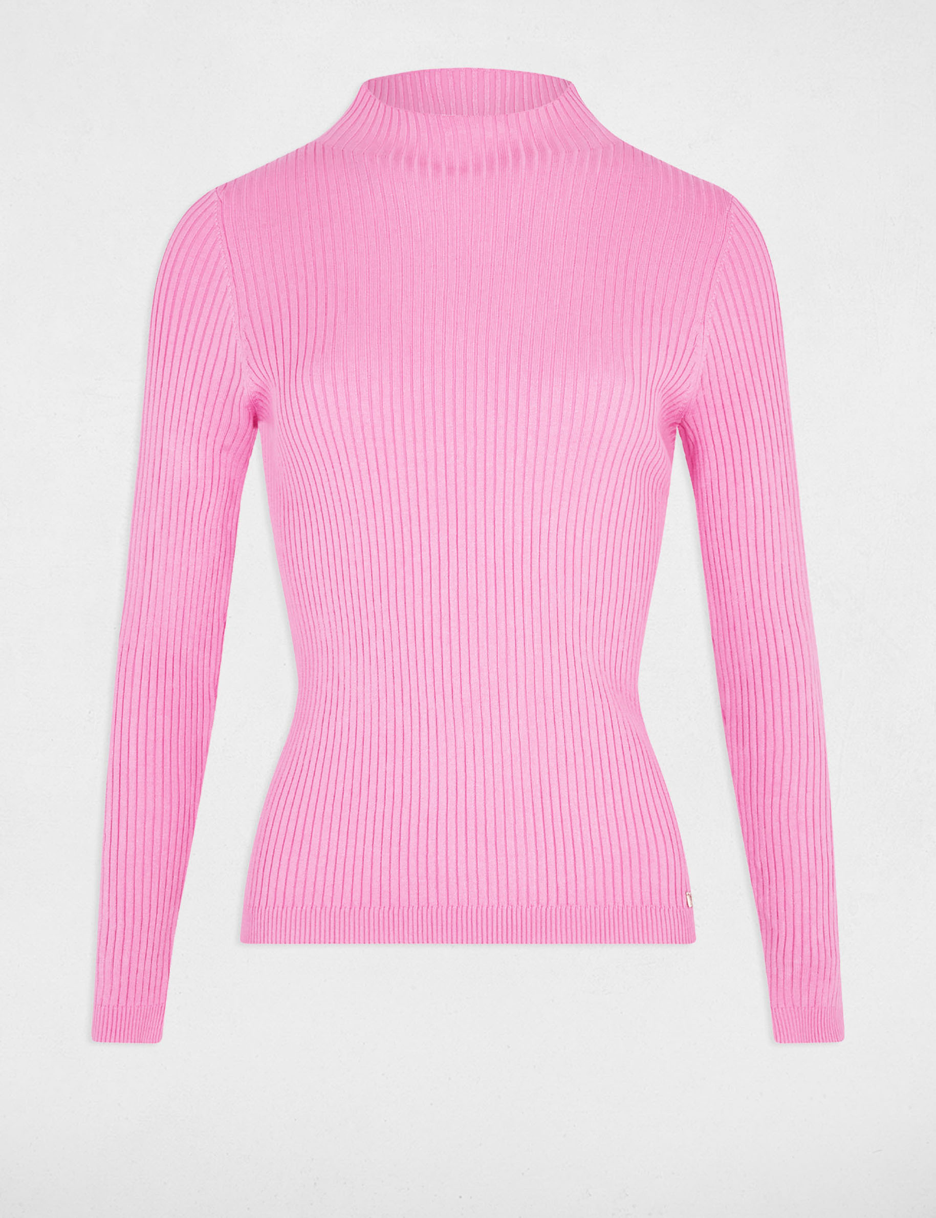 Pull col montant côtelé rose femme