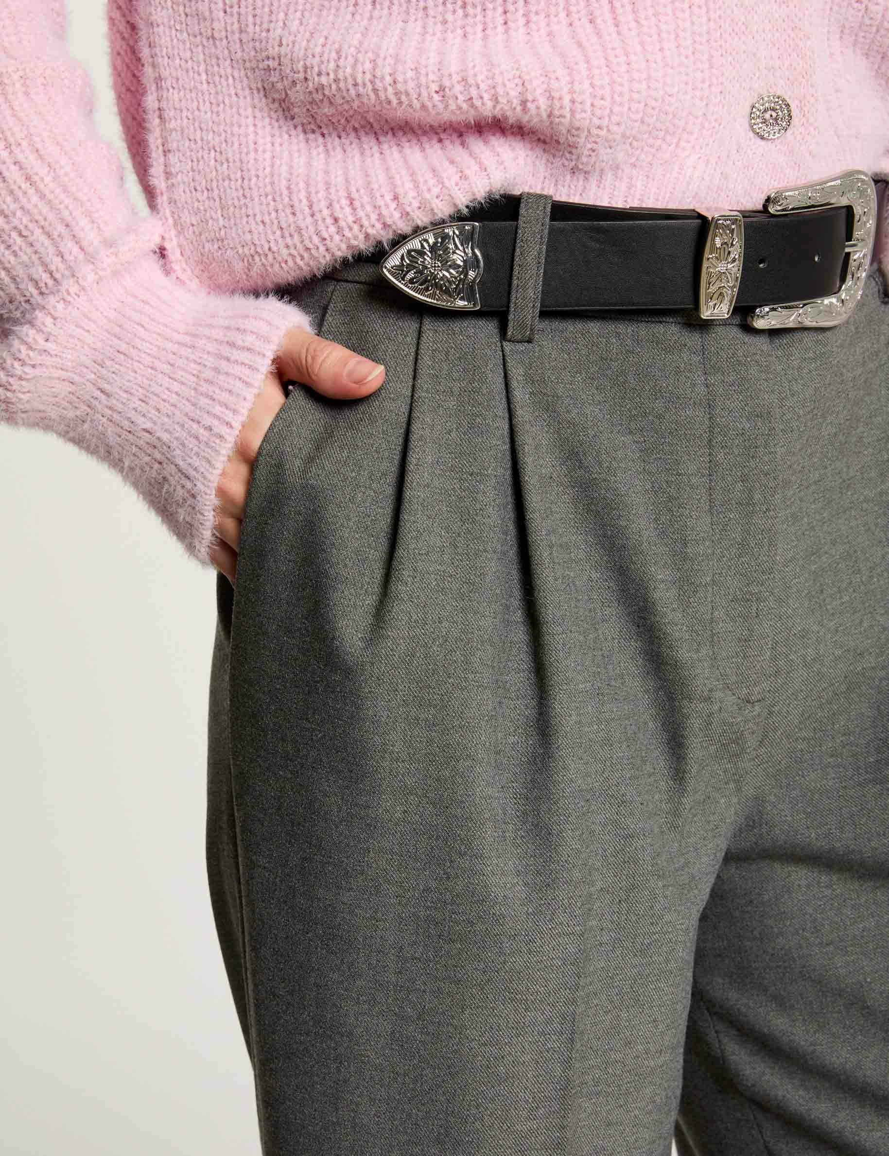 Pantalon large à pinces gris clair femme