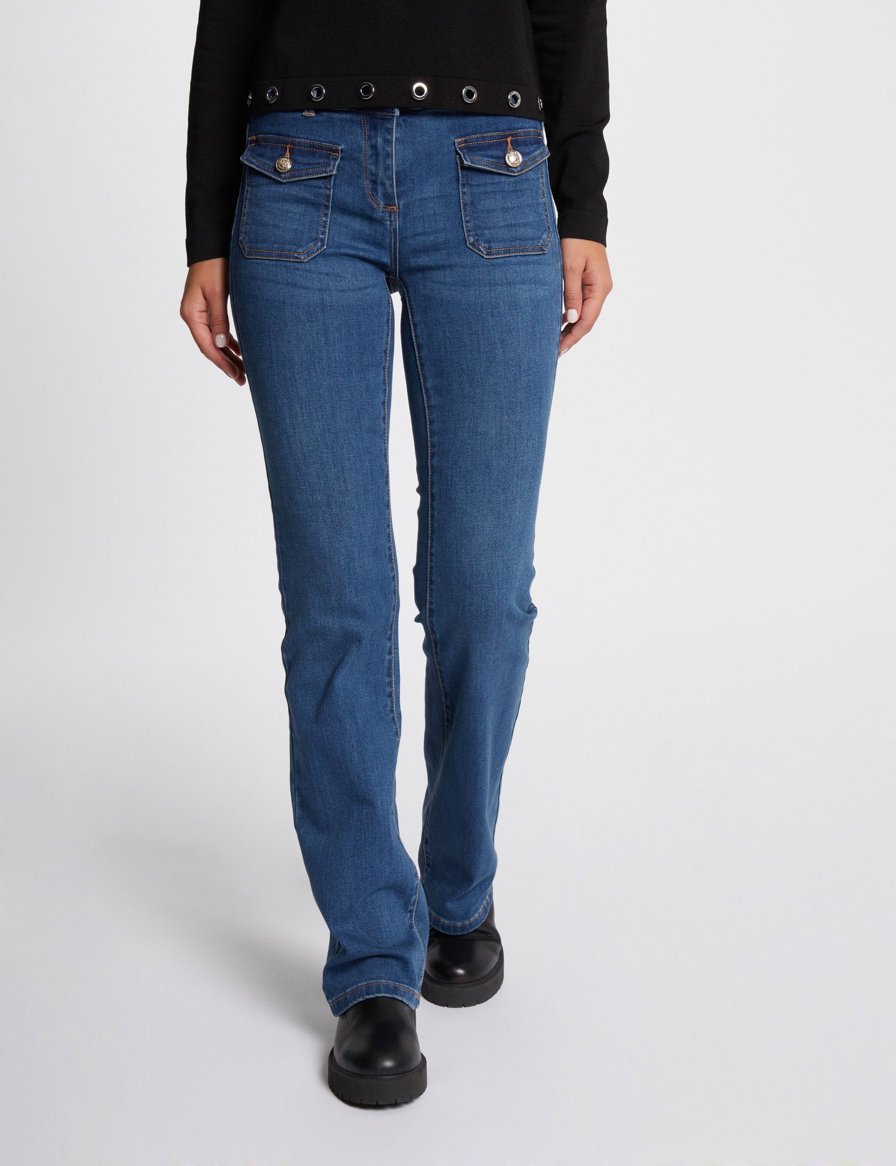 Jeans bootcut poches à boutons denim stone femme