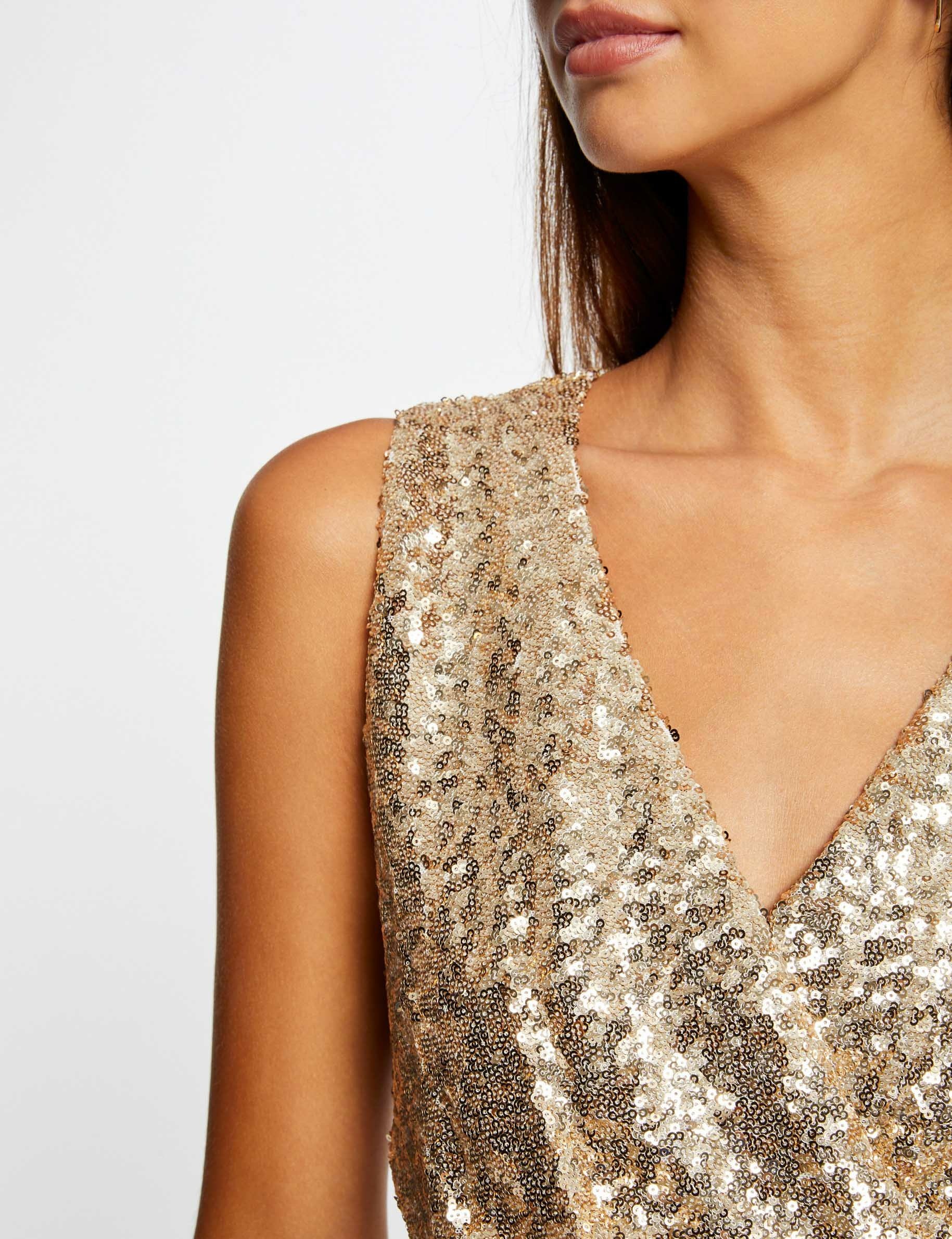 Robe ajustée à sequins sans manches dore femme