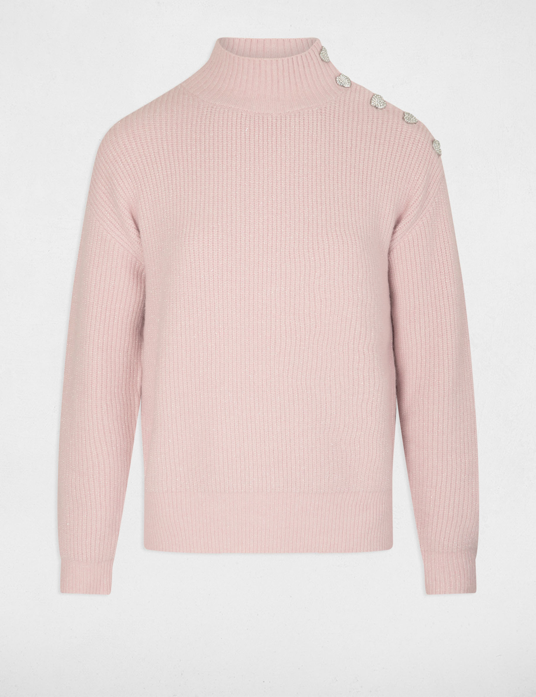 Pull manches longues avec boutons rose clair femme