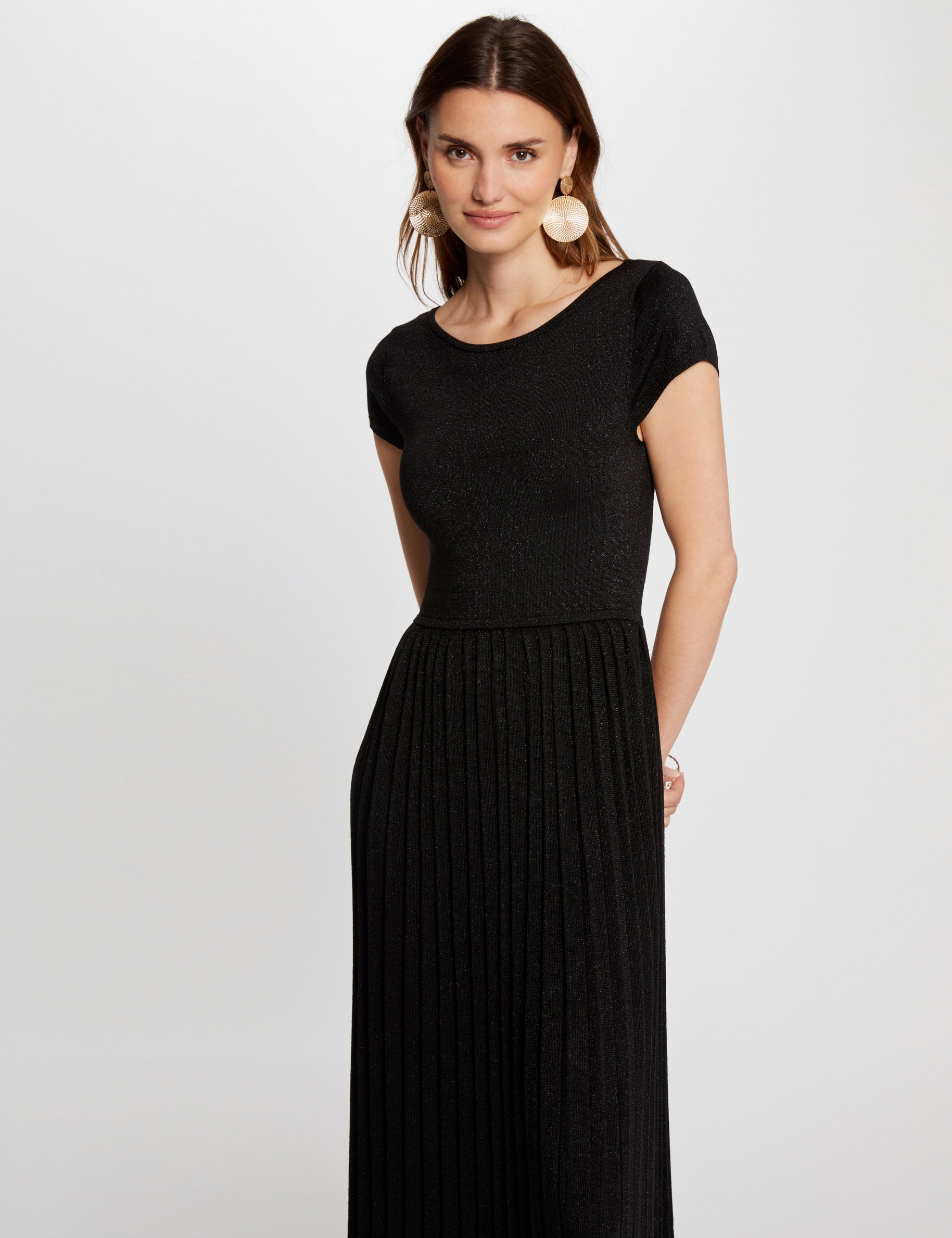 Robe tricot longue ajustée noir femme