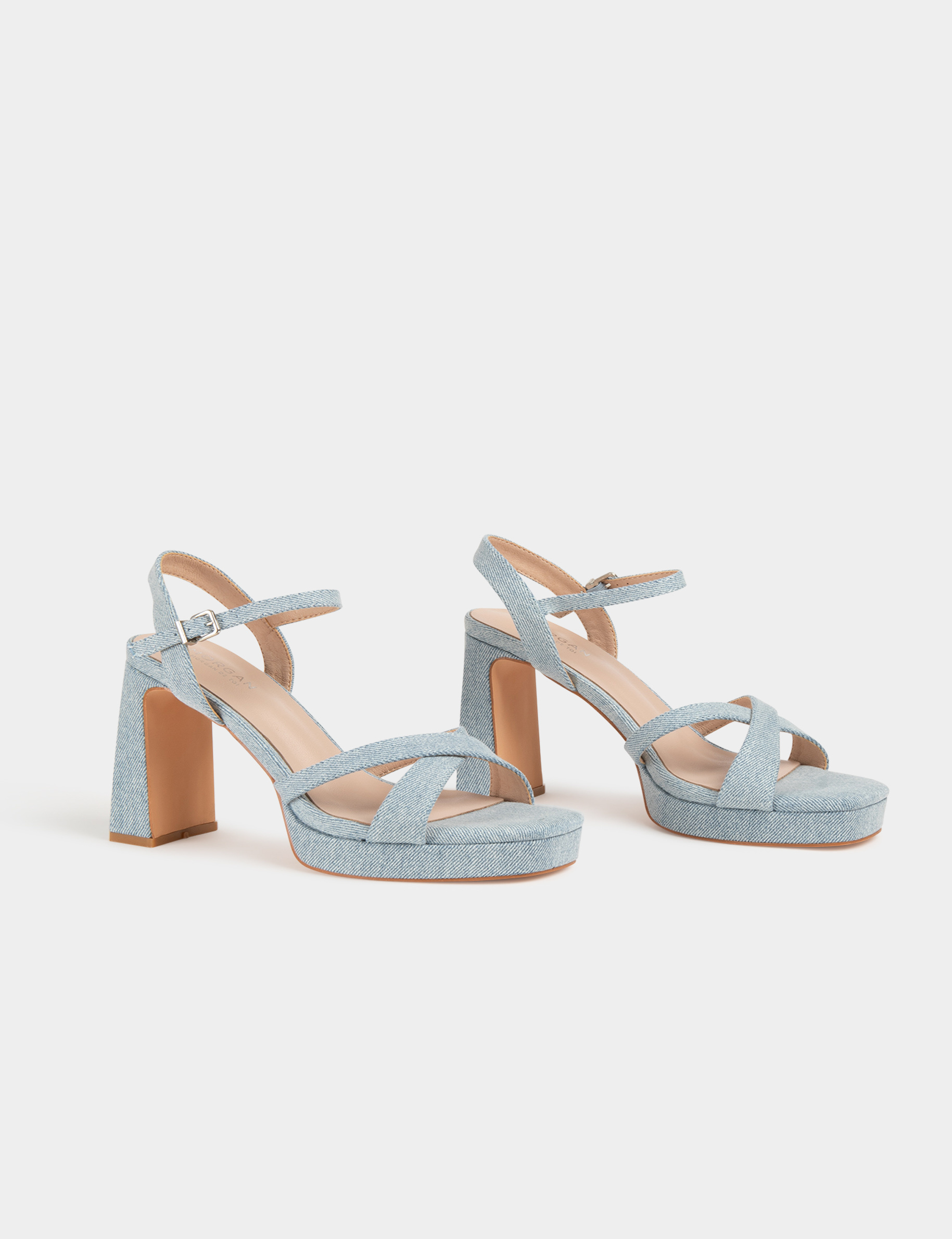 Sandalen met hak in denim jeans vrouw