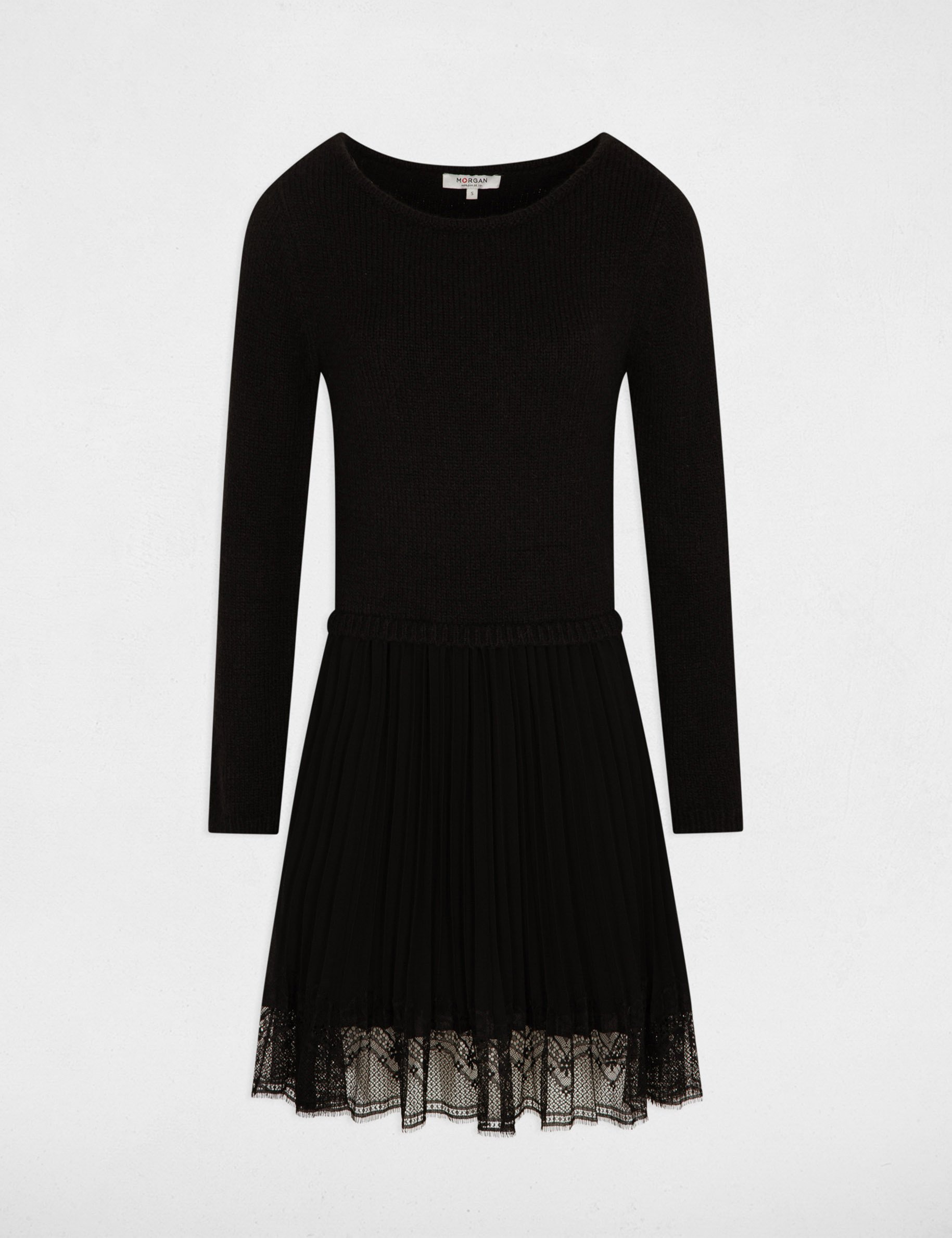 Robe tricot courte ajustée noir femme