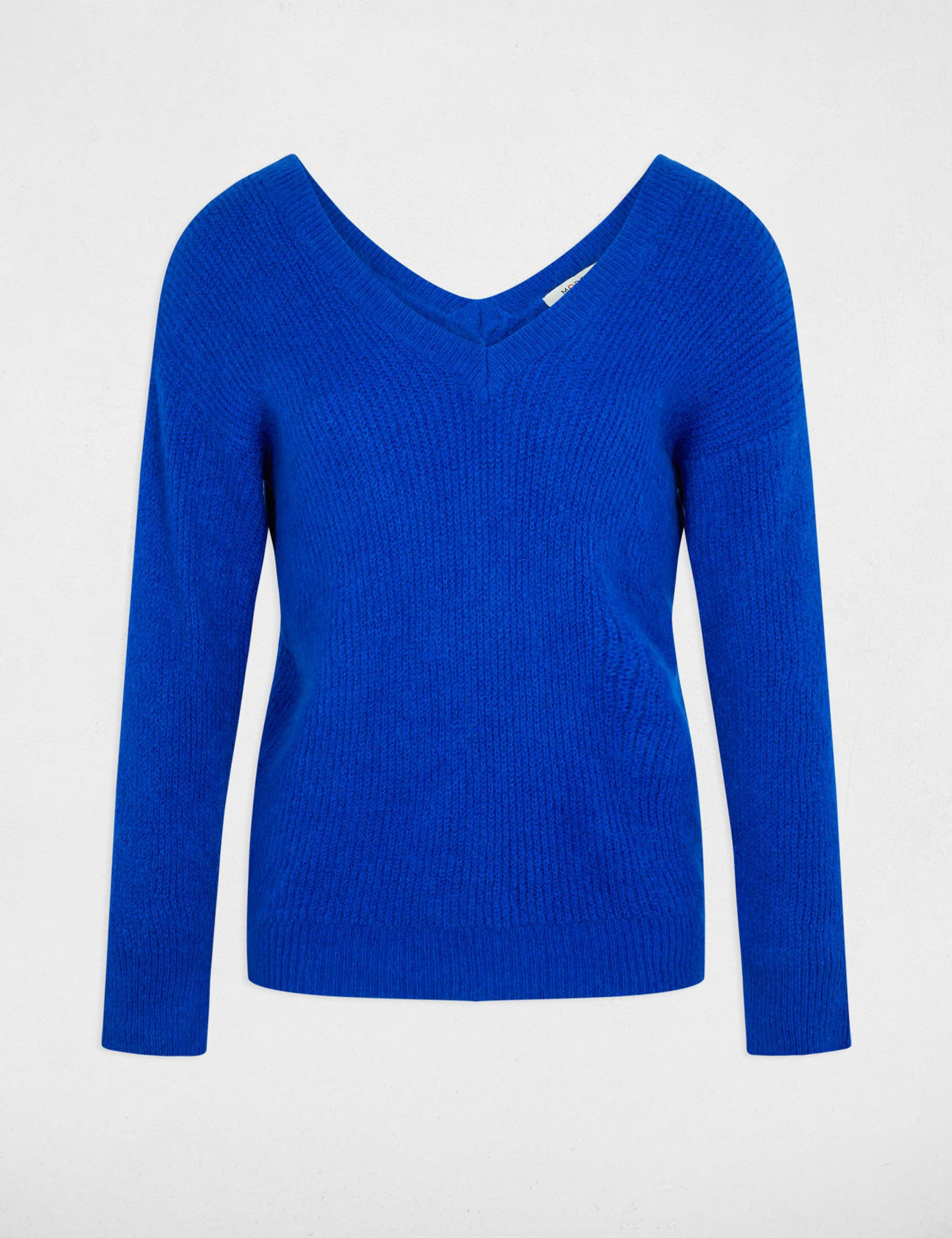 Pull col en V bleu electrique femme