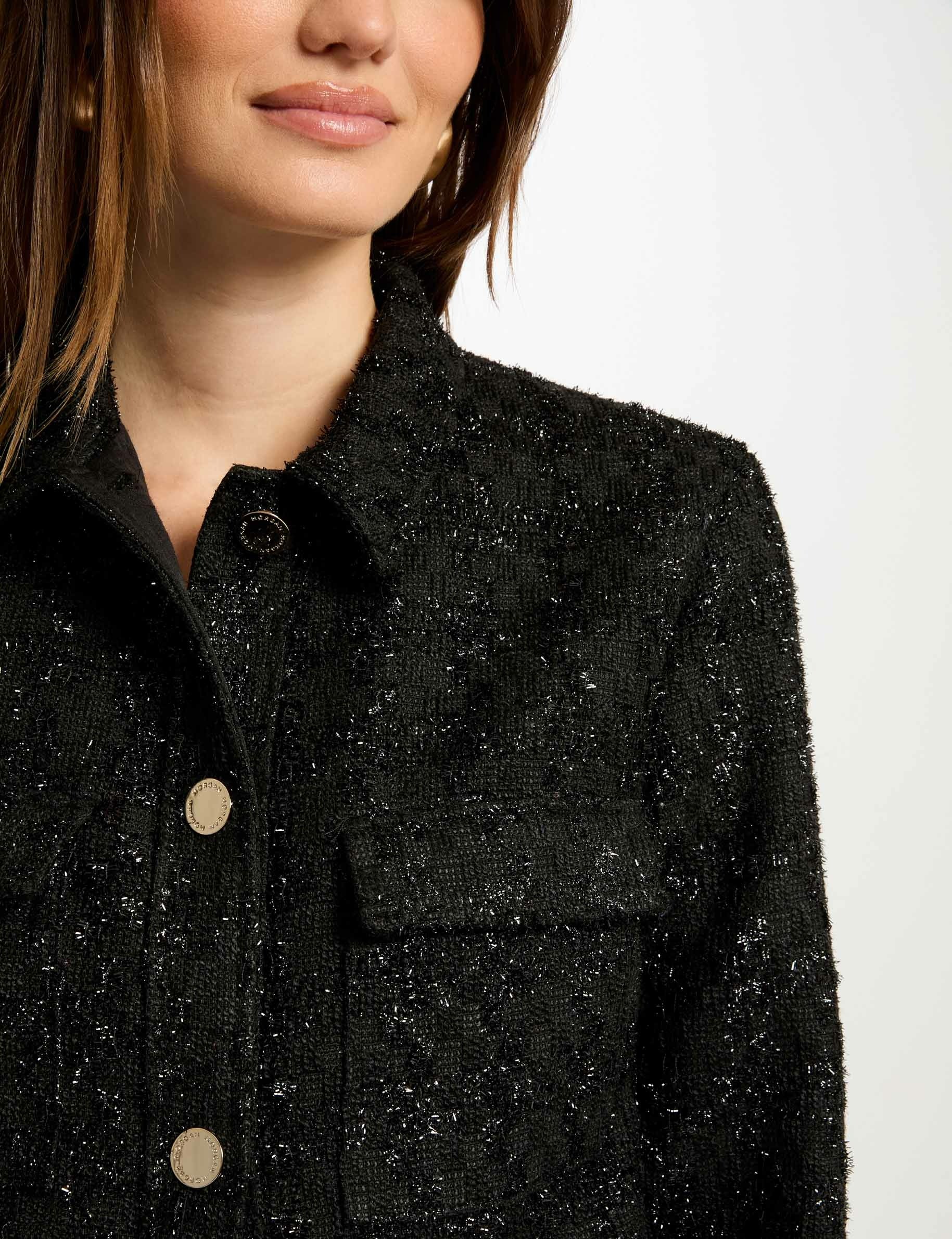 Veste tweed boutonnée noir femme