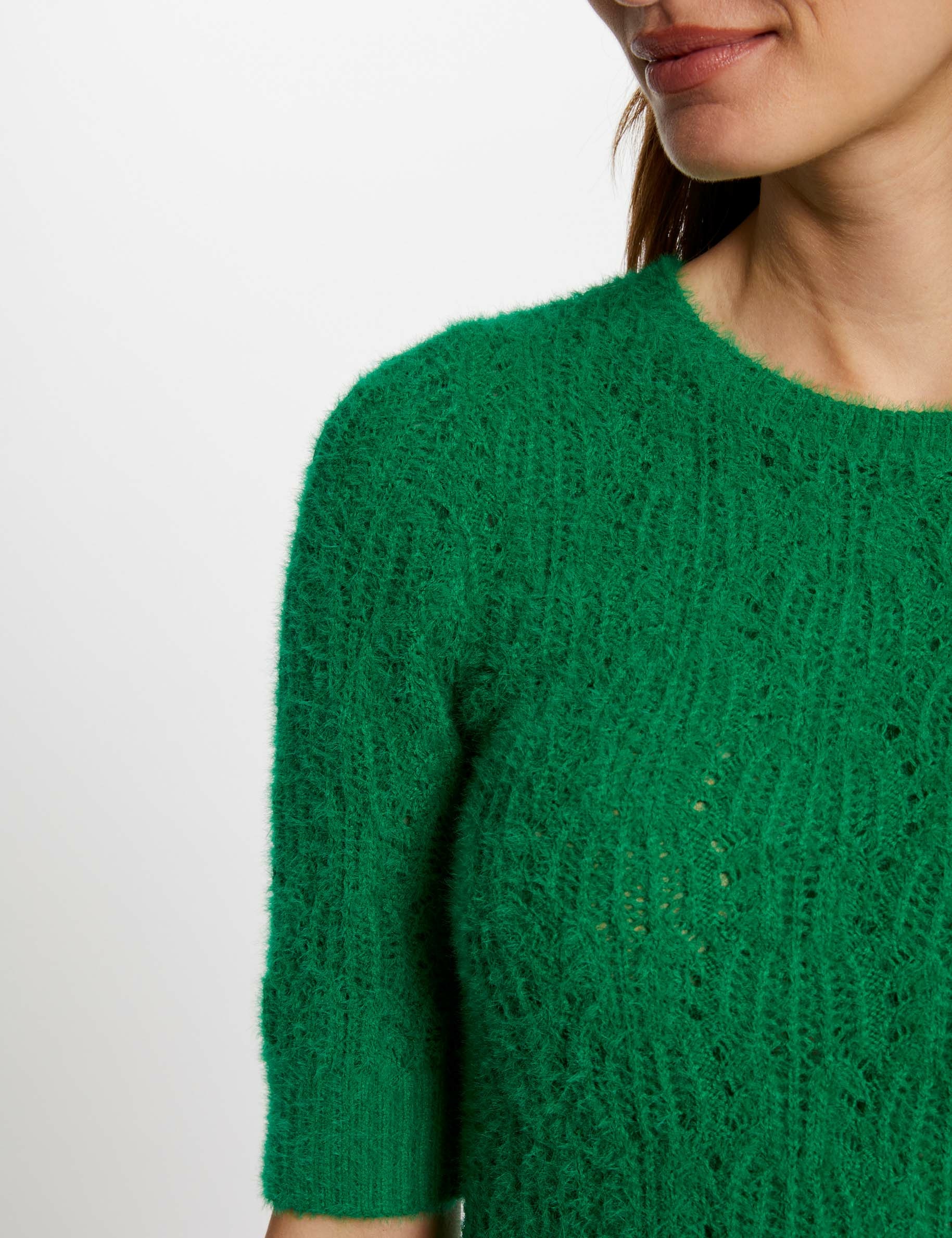 Pull manches courtes ajouré vert femme