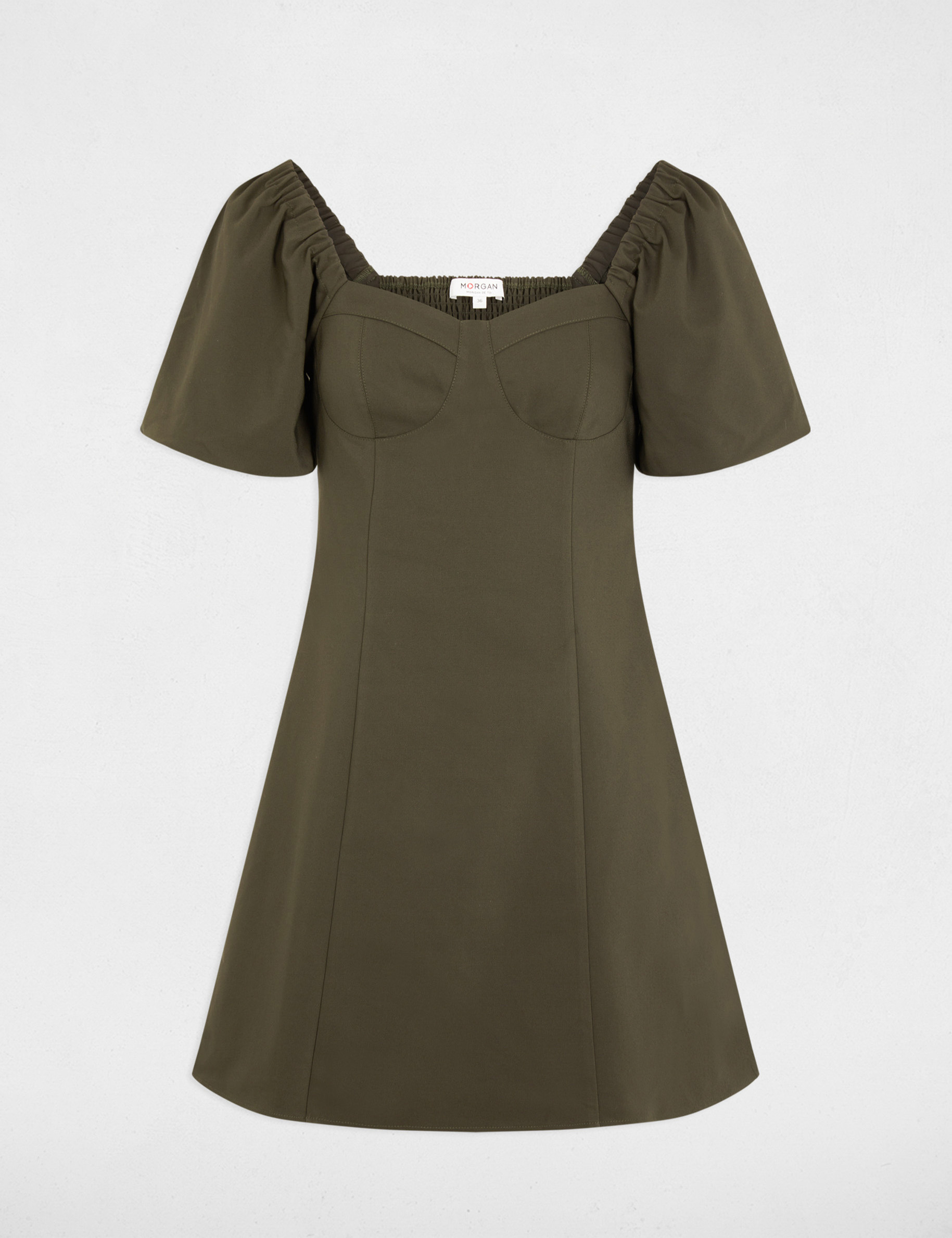 Robe courte ajustée col bardot vert fonce femme