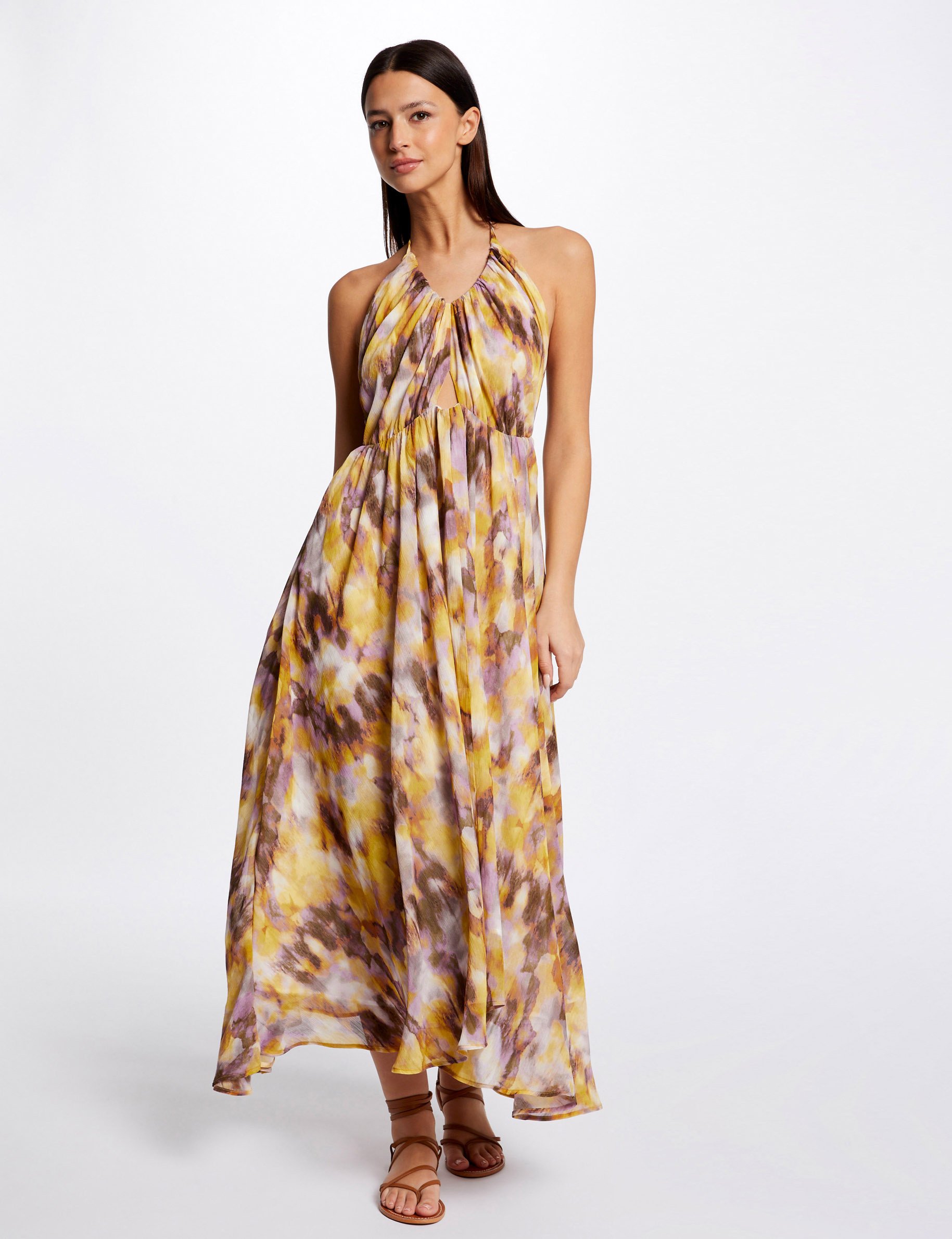 Robe longue évasée imprimé abstrait multico femme