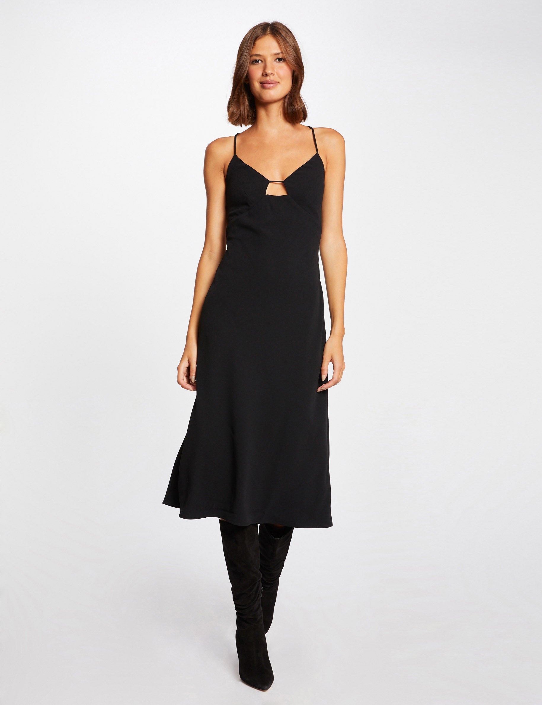 Robe midi droite avec laçage noir femme