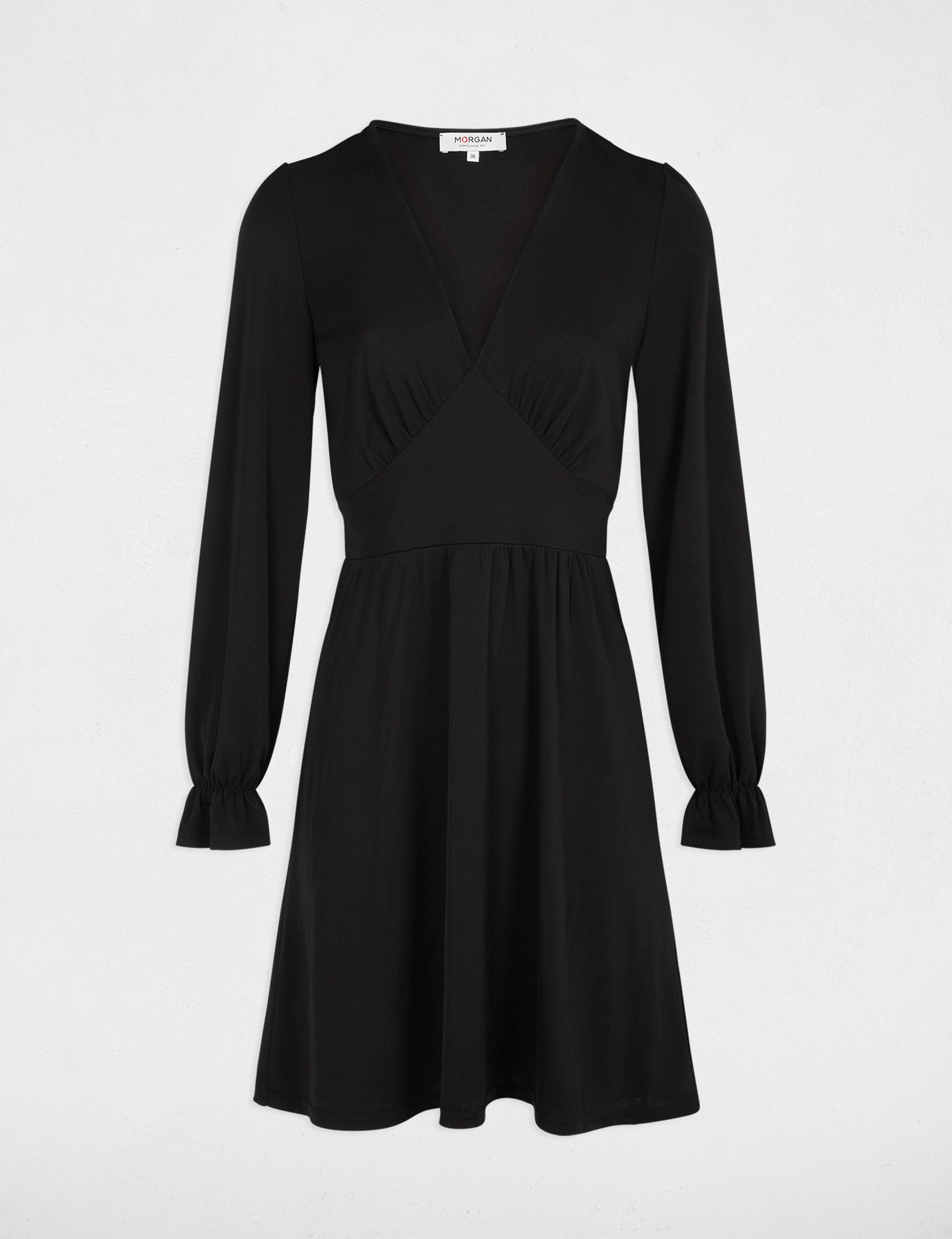 Robe courte cintrée col en V noir femme